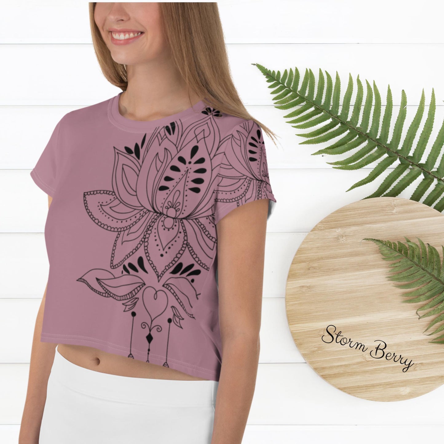 Lotus All-Over Print Crop Tee Mandala floral heart