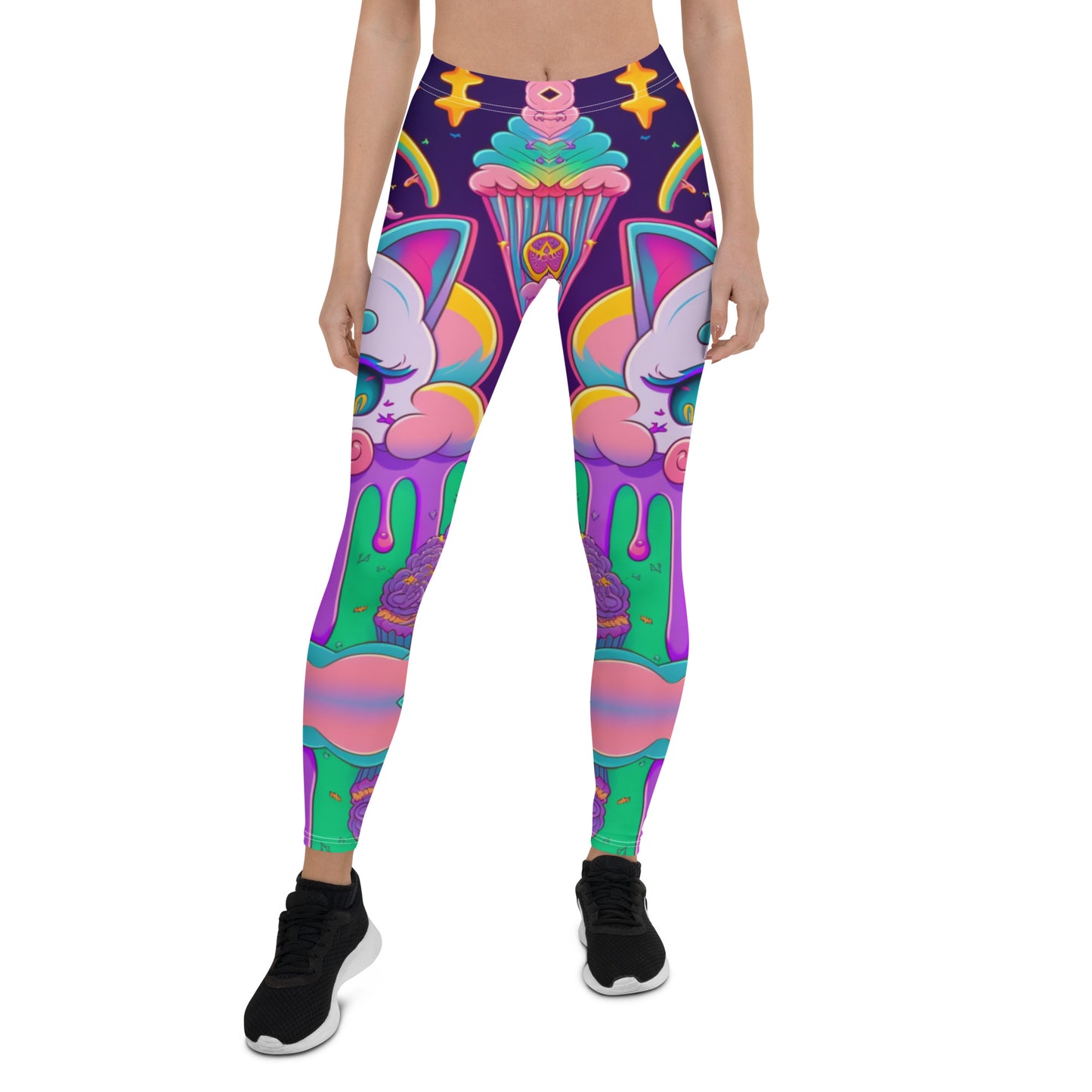 Colorful Cat Leggings: Lisa Frank Inspired, Vibrant & Comfy, Stretchy Microfiber, Perfect for Cat Lovers, Stand Out in Style
