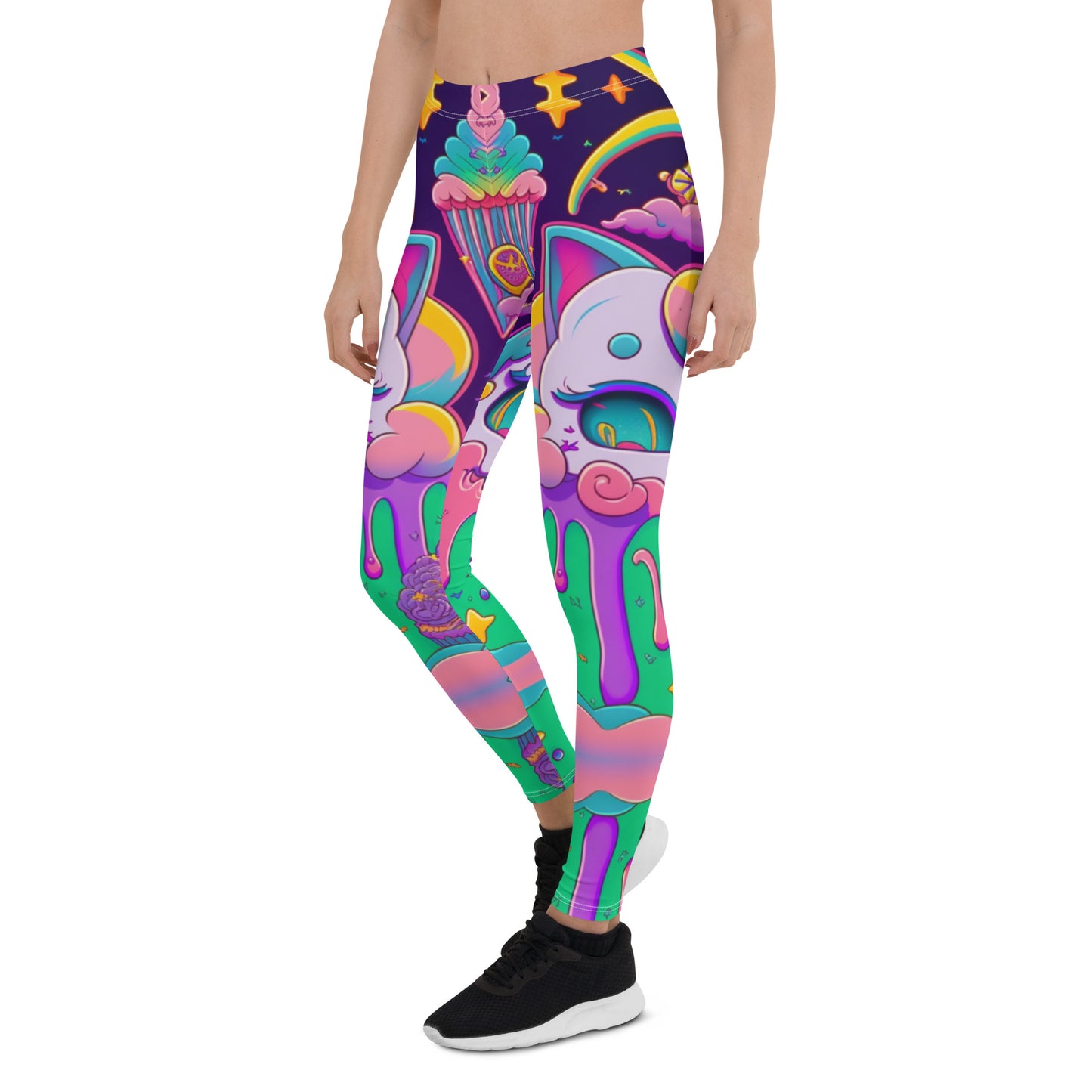 Colorful Cat Leggings: Lisa Frank Inspired, Vibrant & Comfy, Stretchy Microfiber, Perfect for Cat Lovers, Stand Out in Style
