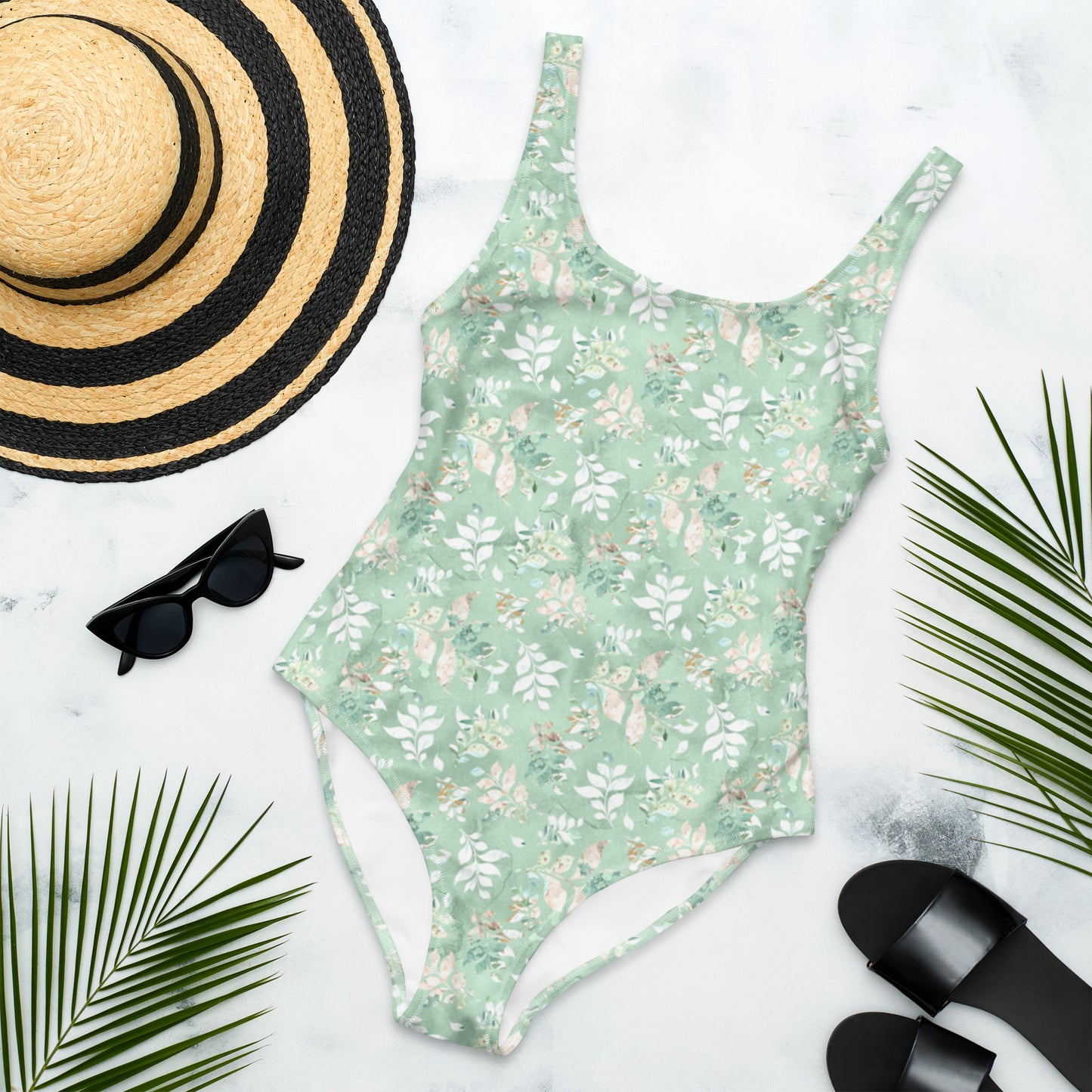 One Piece Swimsuit, Polyester Spandex, Swimsuit Fabric, Floral, Minimalist Sexy Pool Party Outfit, Gift for Her