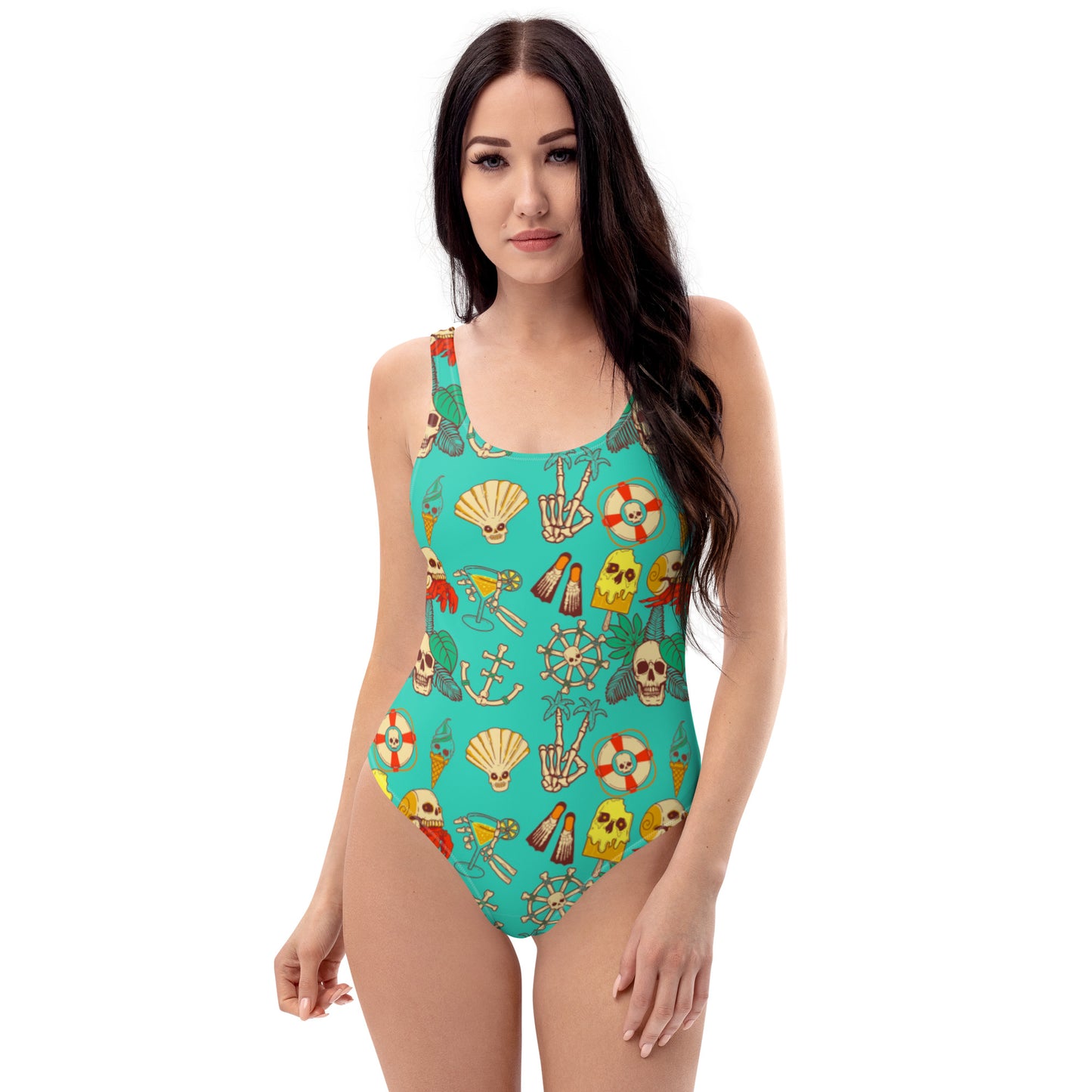 Tropical Skull Beach One-Piece Swimsuit Key West Hueso