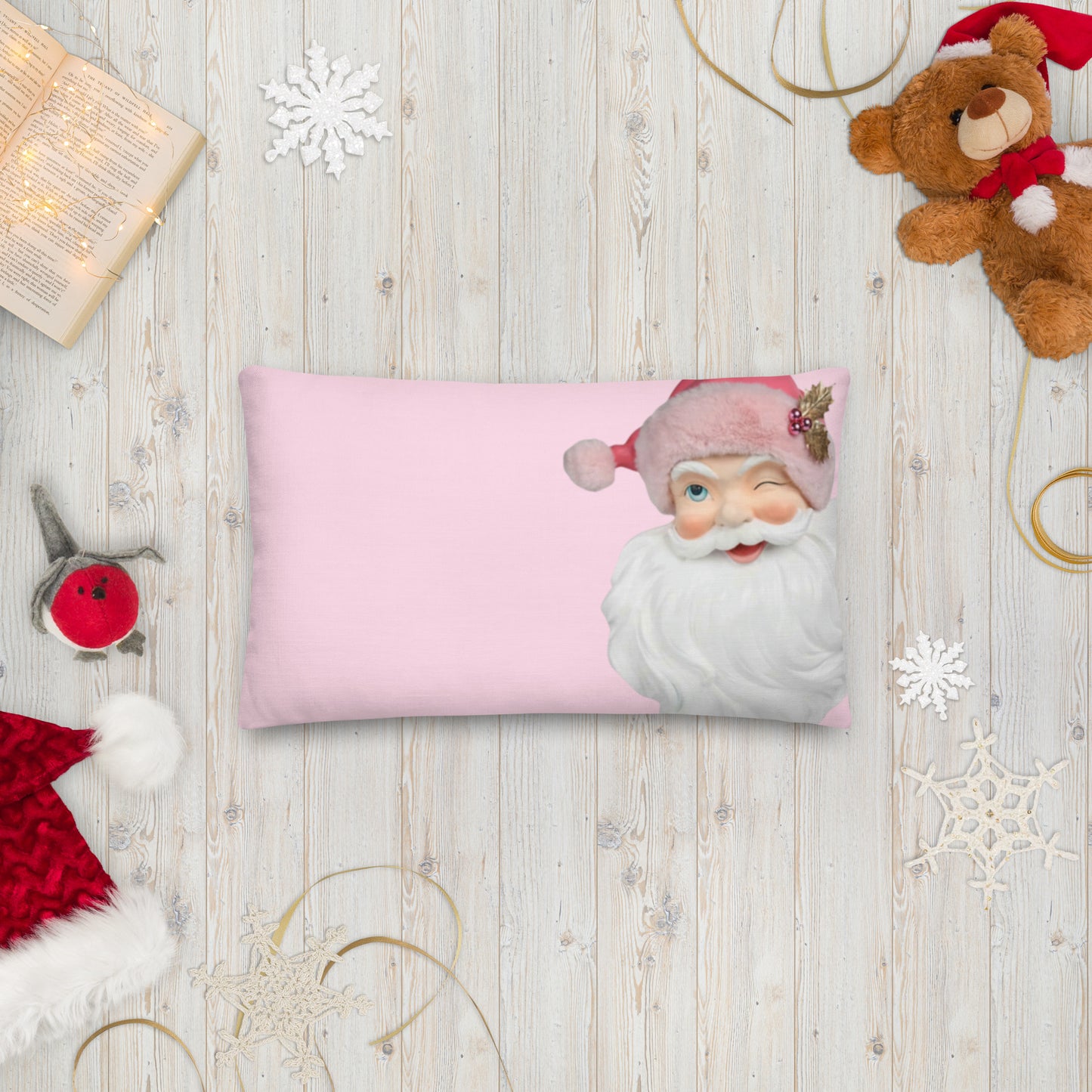 Santa Merry Everything Pink Pastel Holiday Throw Pillow