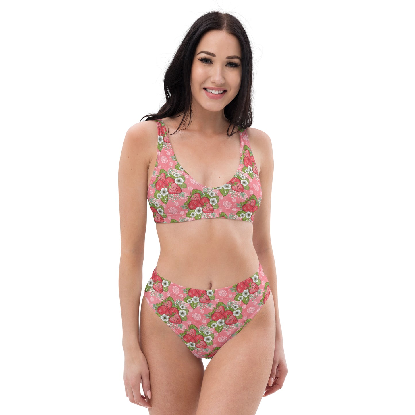 Sustainable Summer Strawberry Recycled High Waisted Bikini Set