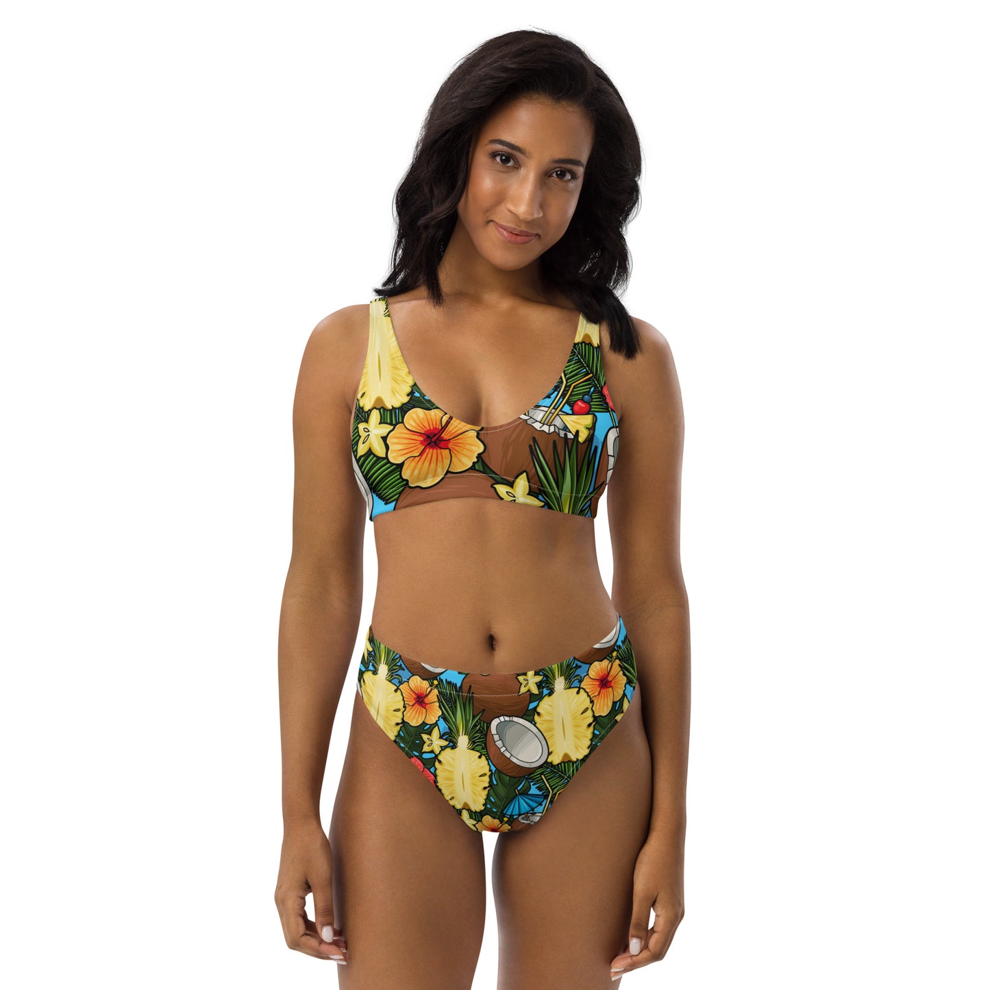 Sustainable Pineapple Coconut High Waisted bikini pina colada summer tropicalset