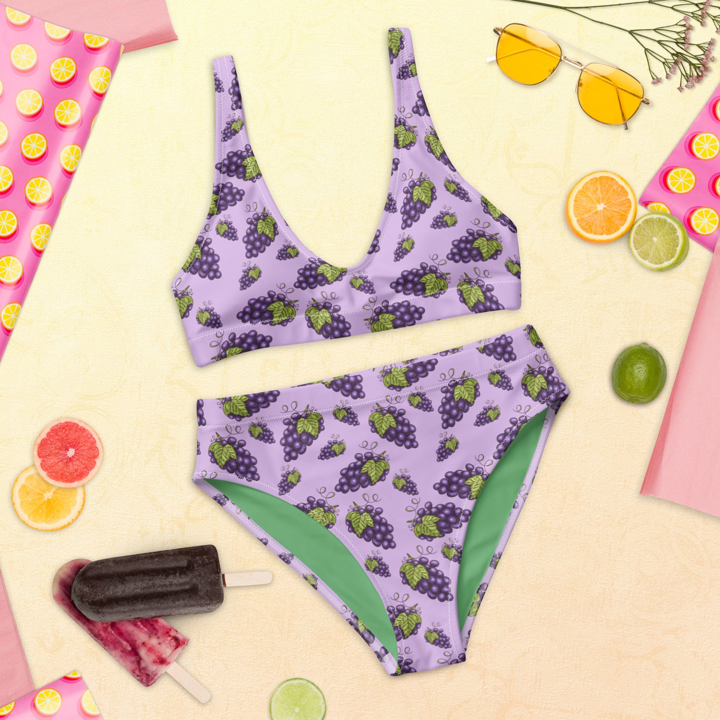 Sustainable Grapes Recycled High Waisted bikini Fruit Themed Swimsuitset