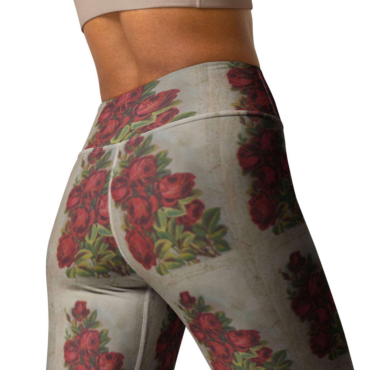 Vintage Rose Postcard Yoga Leggings