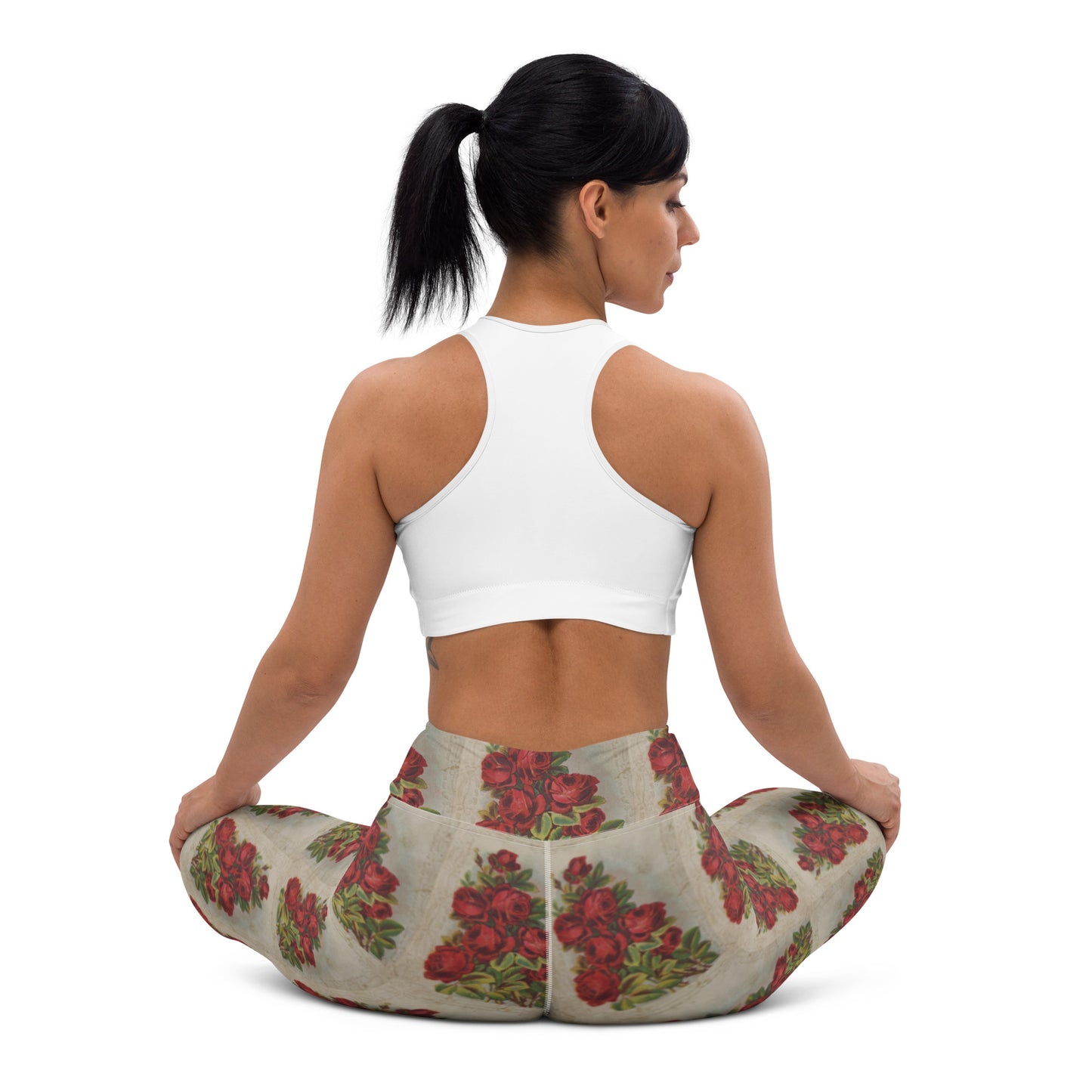 Vintage Rose Postcard Yoga Leggings