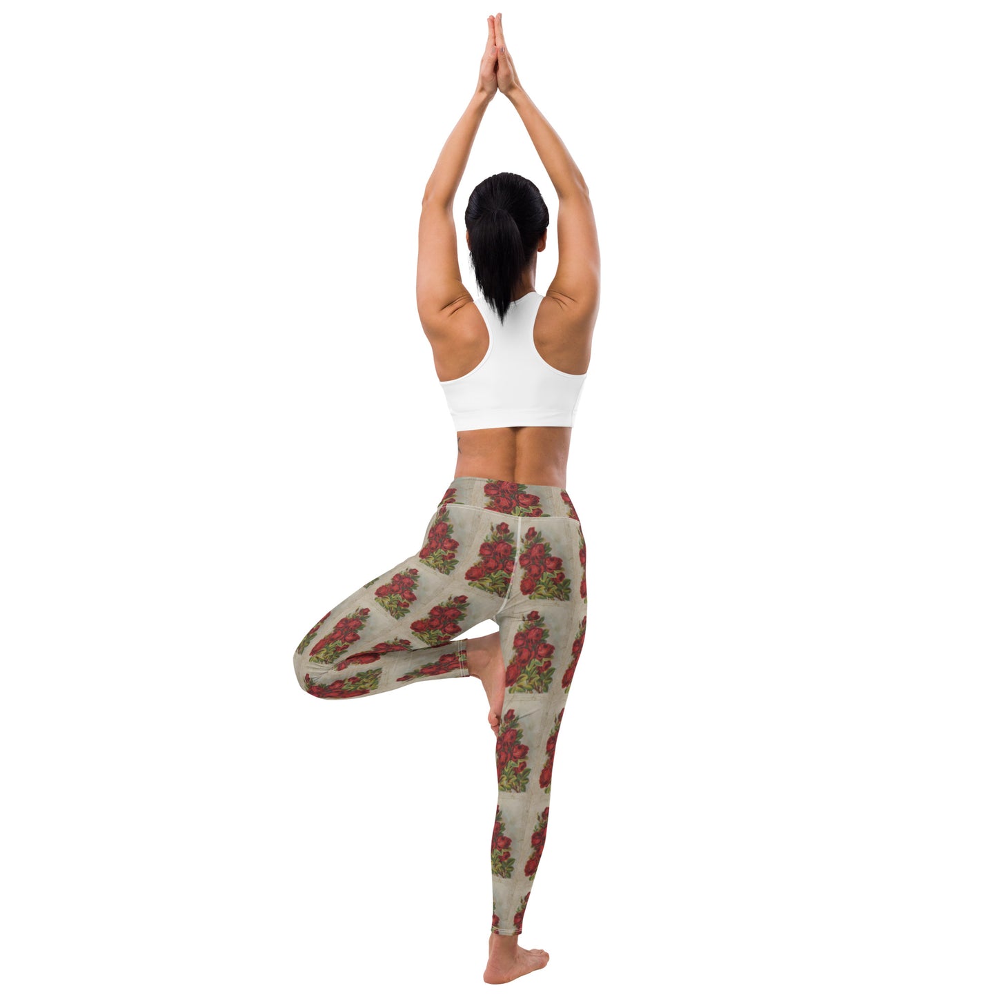 Vintage Rose Postcard Yoga Leggings