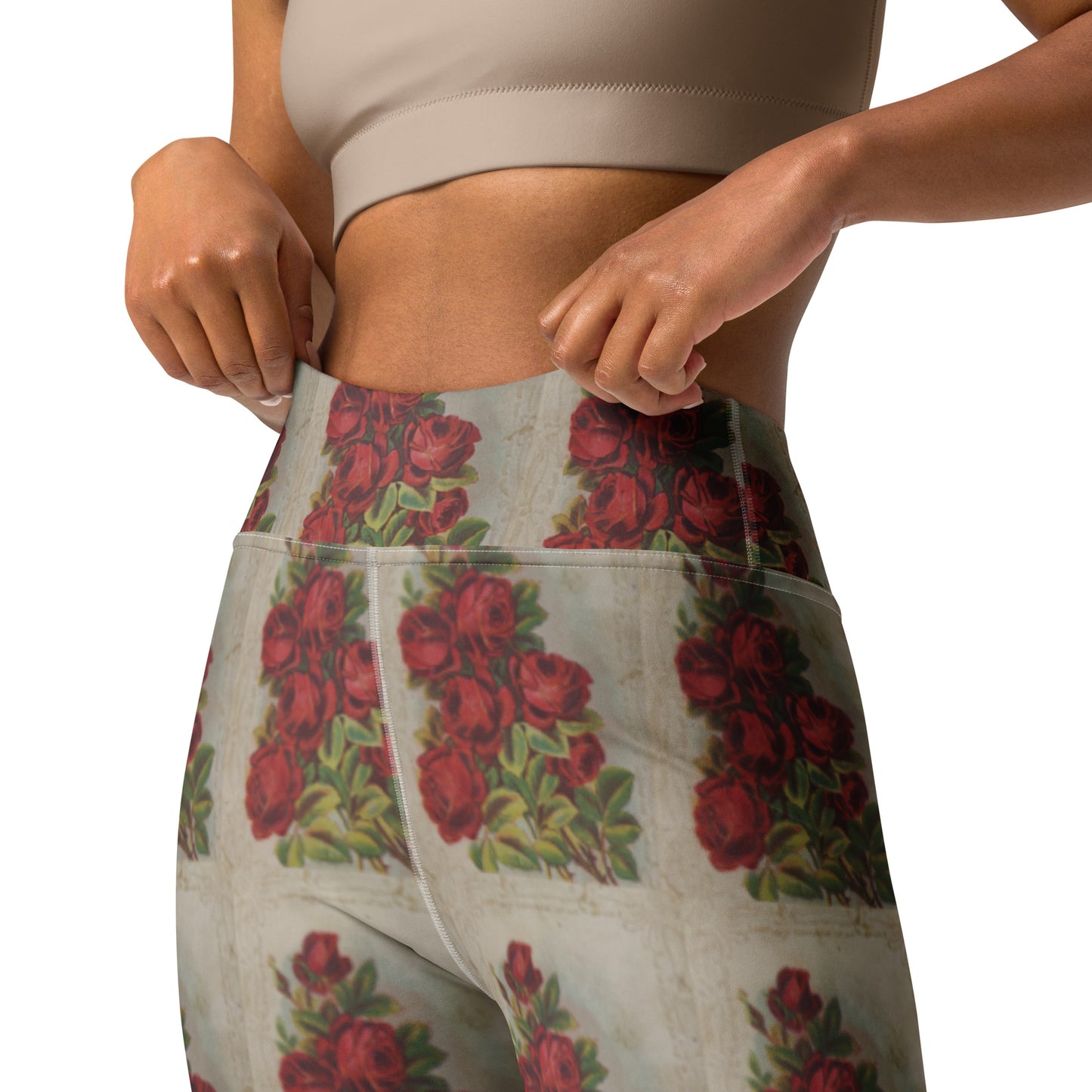 Vintage Rose Postcard Yoga Leggings