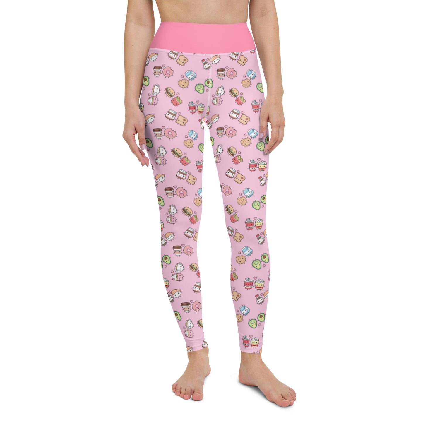 Pink Cute Food Snackies Yoga Leggings