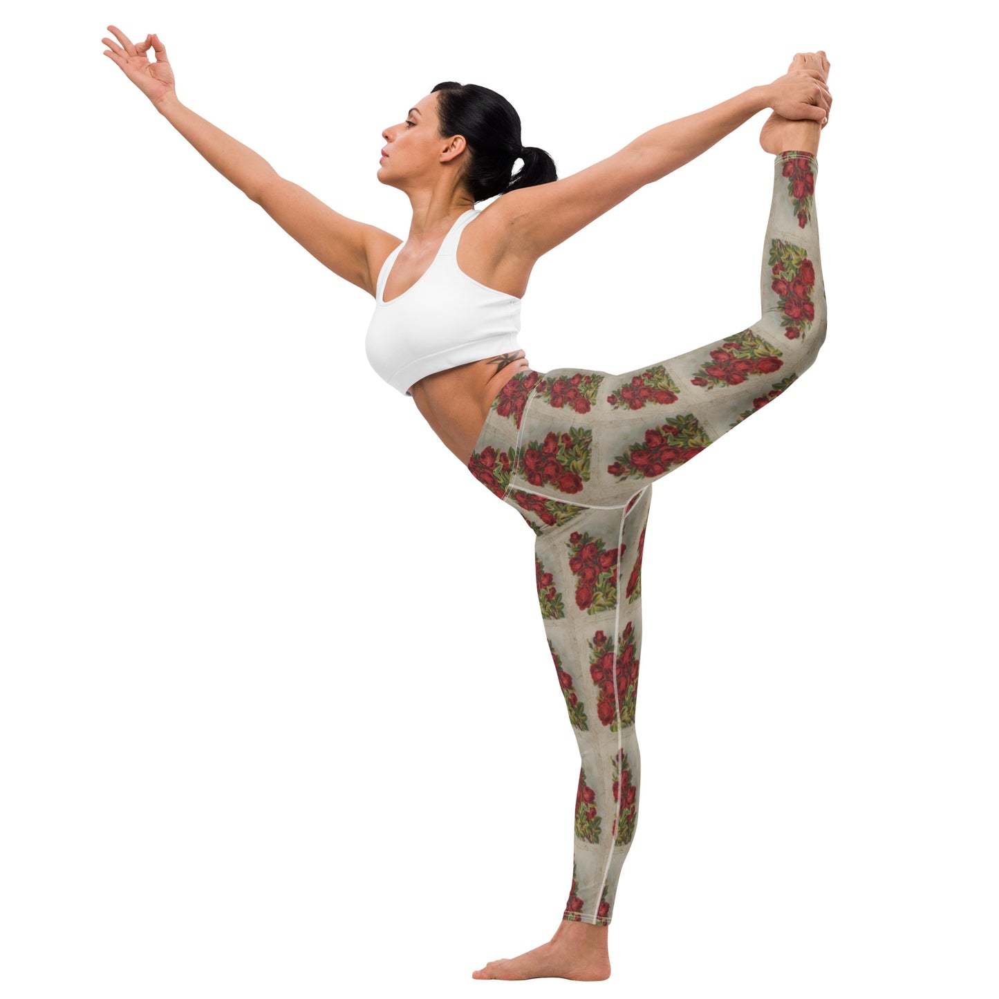 Vintage Rose Postcard Yoga Leggings