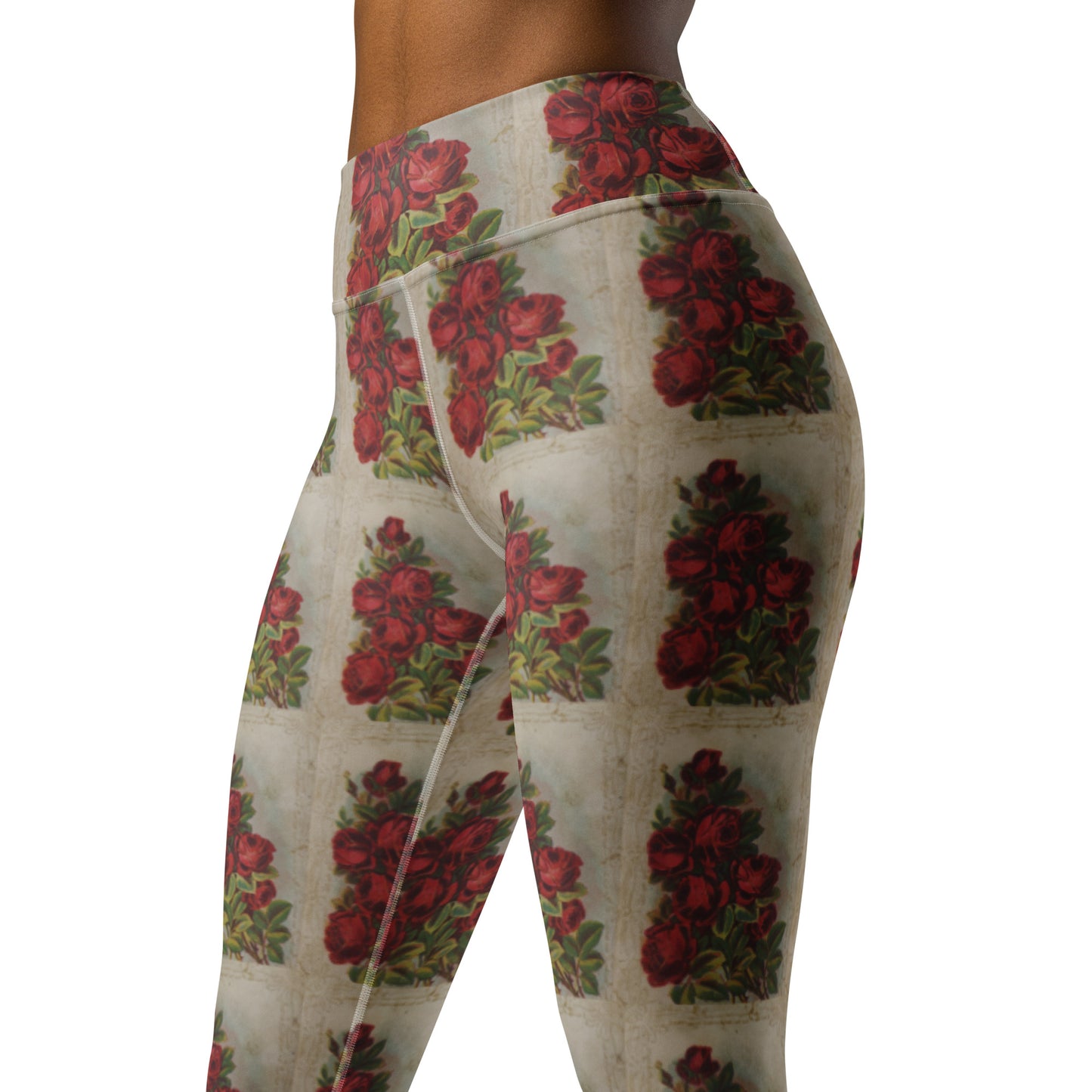 Vintage Rose Postcard Yoga Leggings