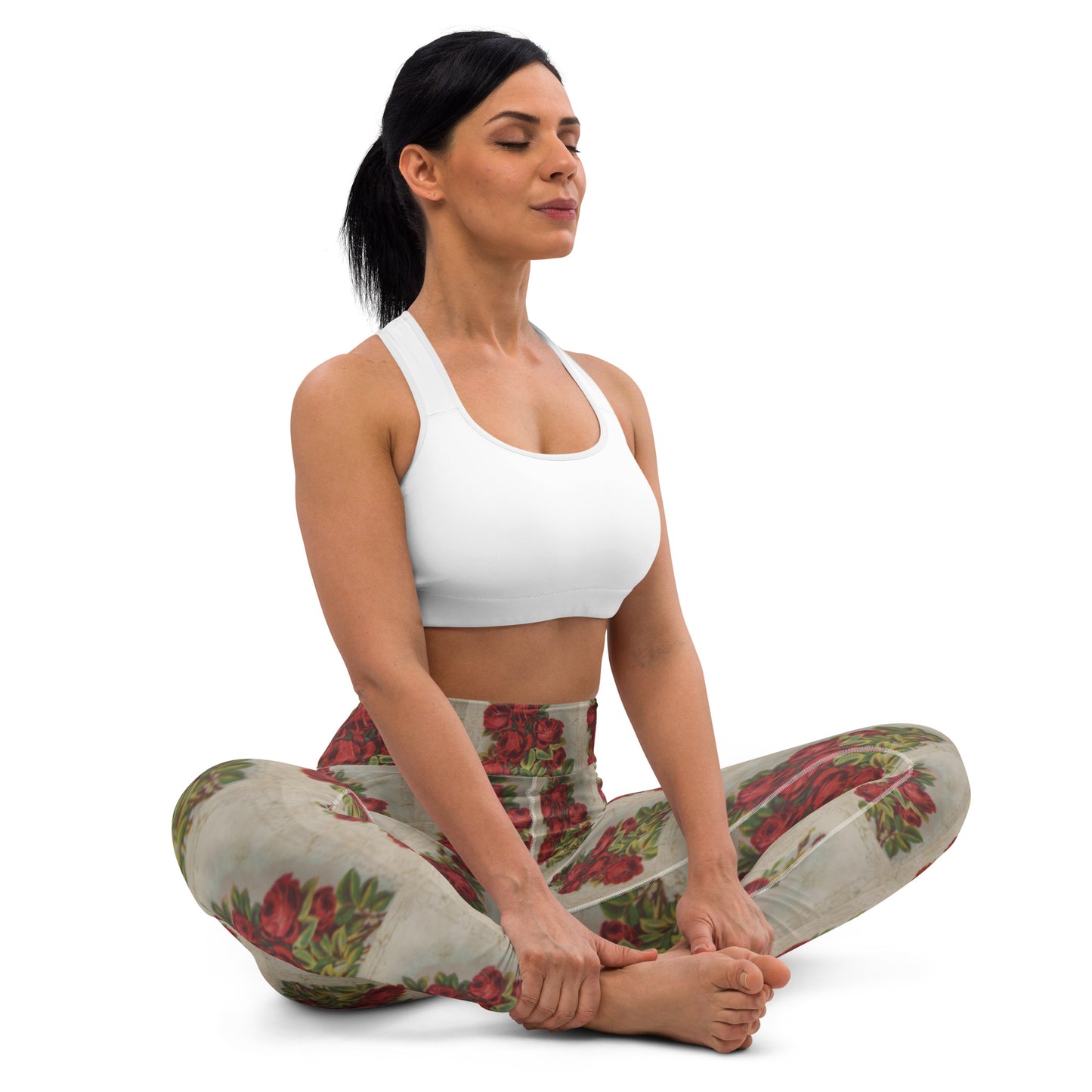 Vintage Rose Postcard Yoga Leggings