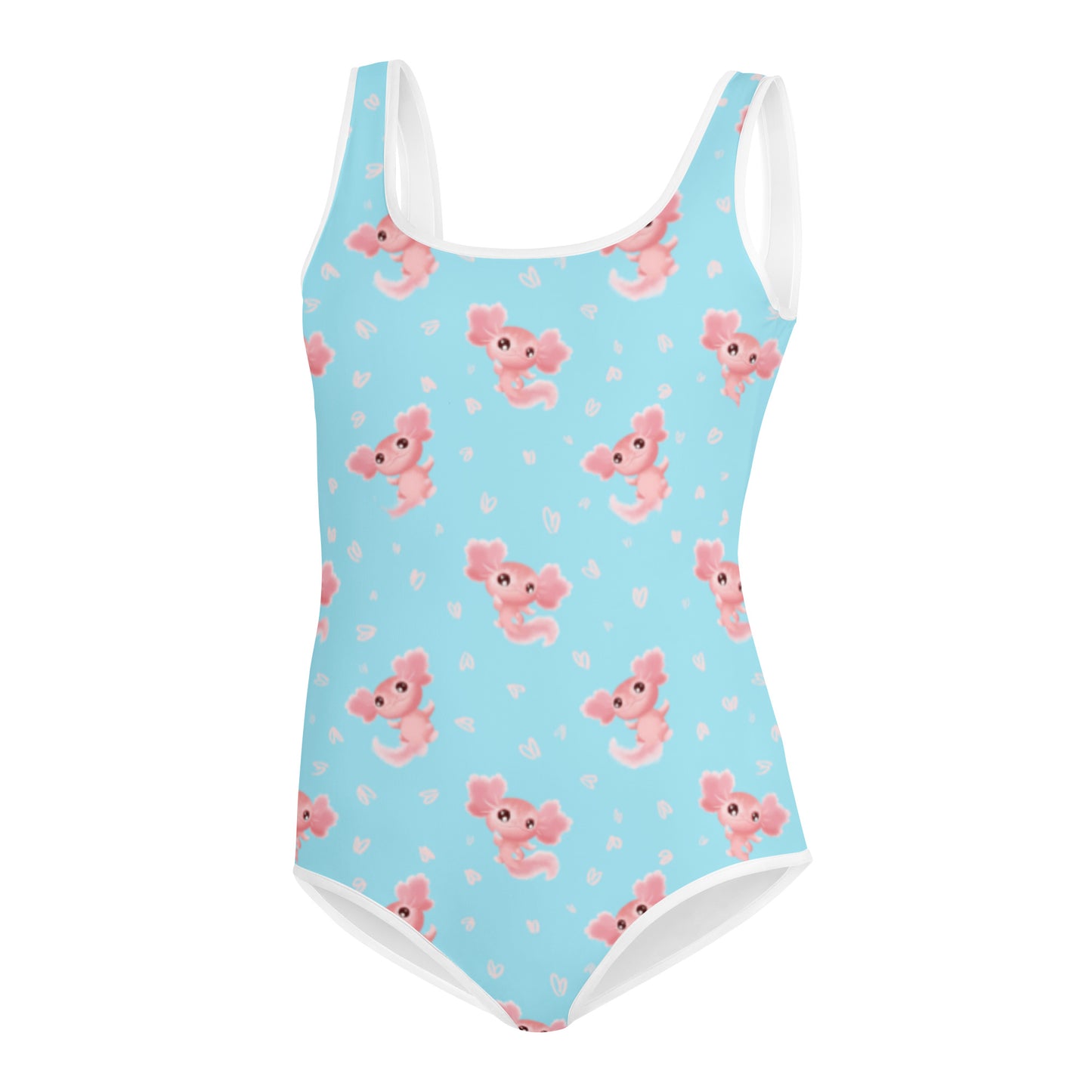 Blue Pink Axolotl Print Youth Swimsuit