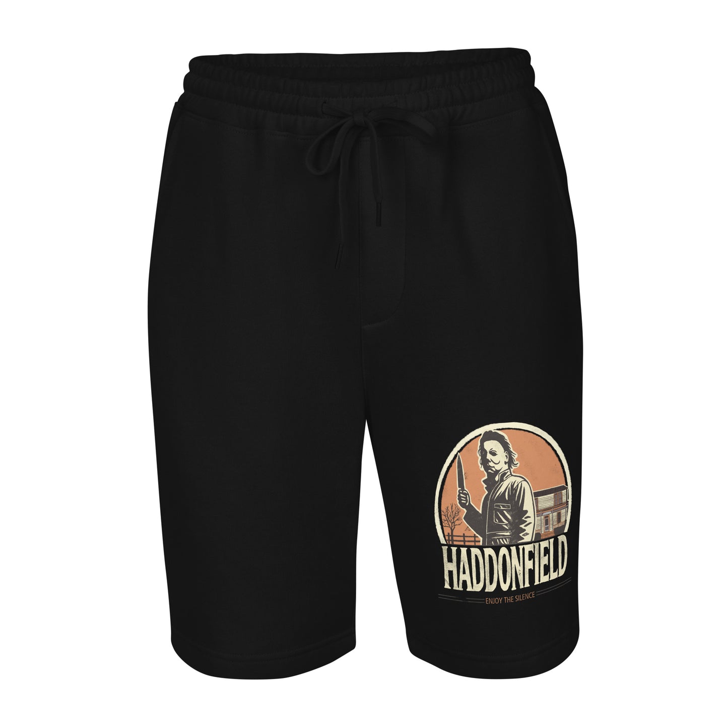 Retro Haddonfield Men's Fleece Shorts - Vintage Tourist Design with Michael Myers Graphic