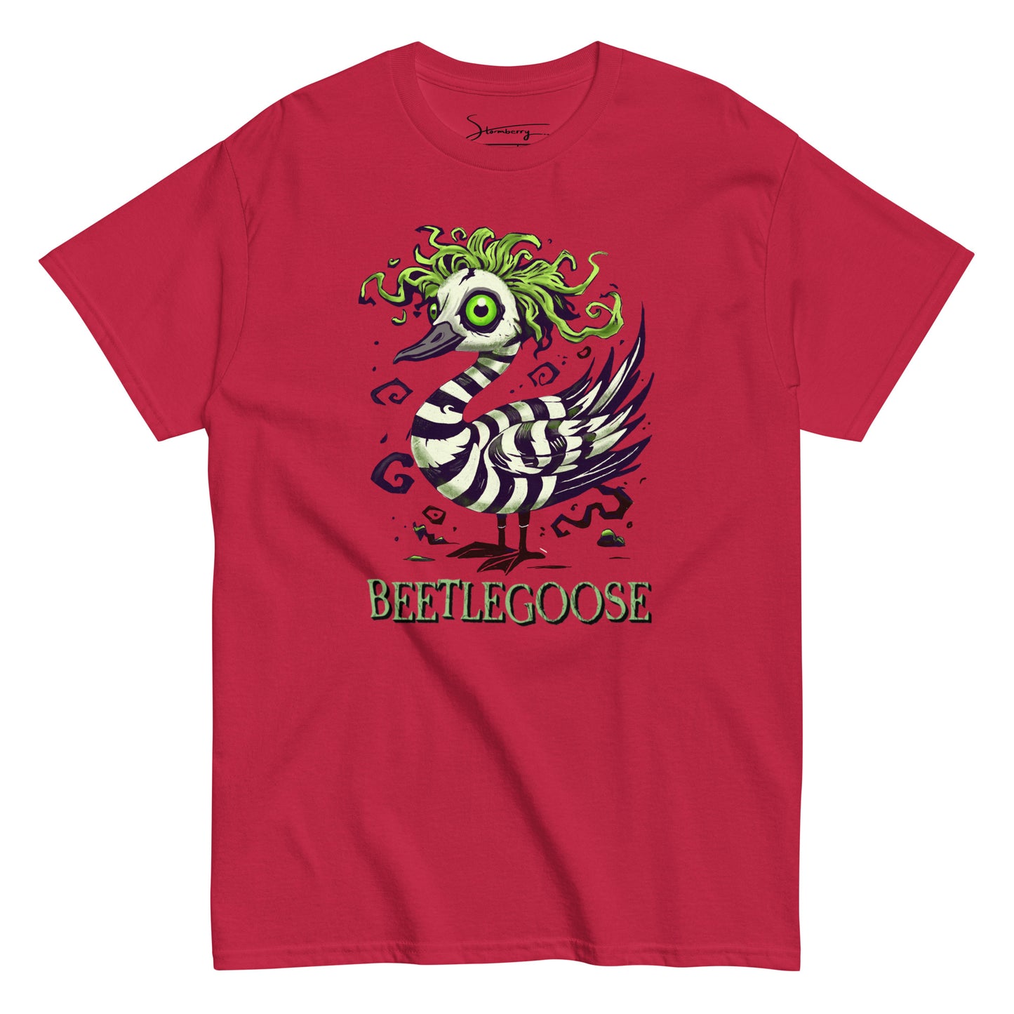 Beetlegoose Unisex Graphic Tee – Spooky Striped Goose Shirt | 100% Cotton