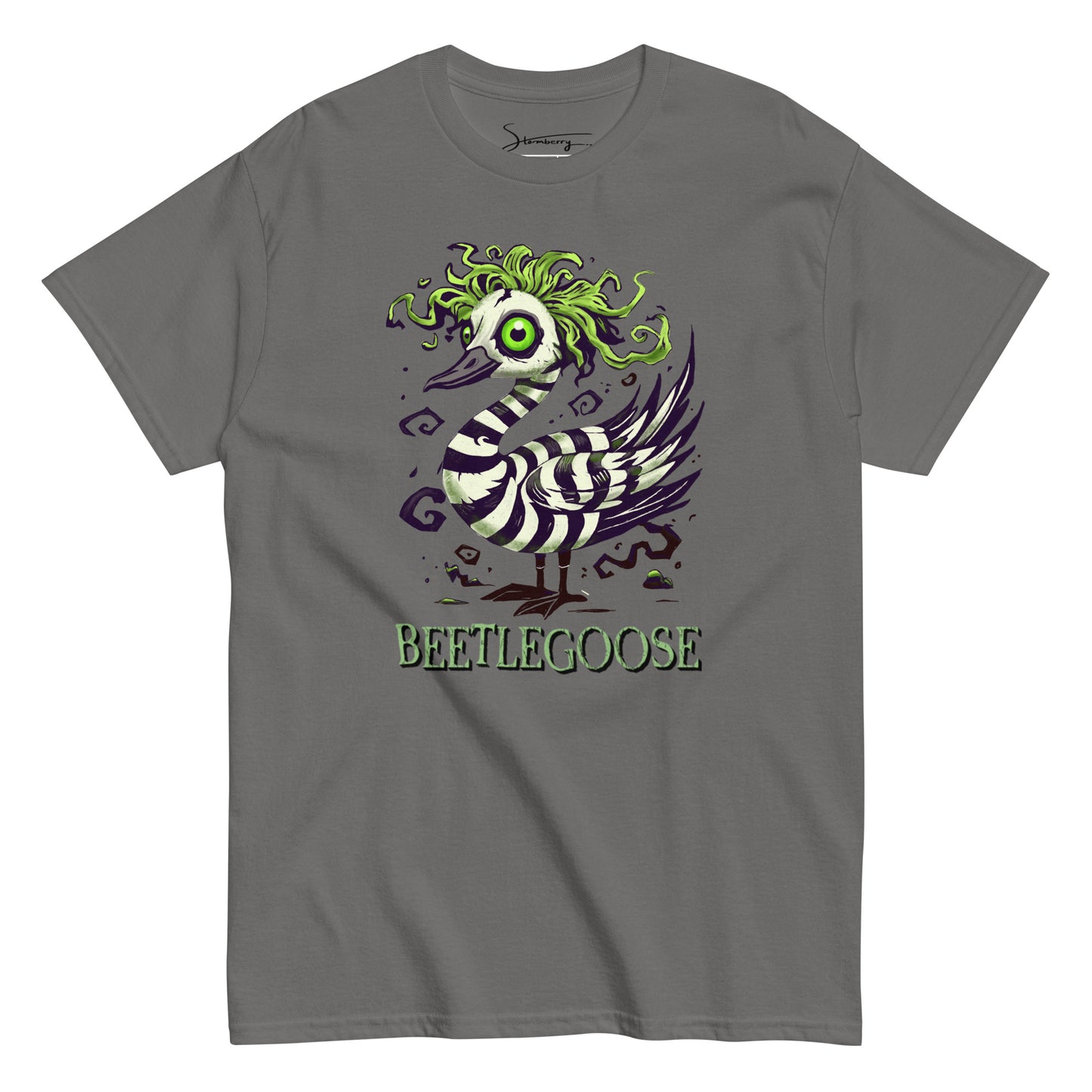Beetlegoose Unisex Graphic Tee – Spooky Striped Goose Shirt | 100% Cotton