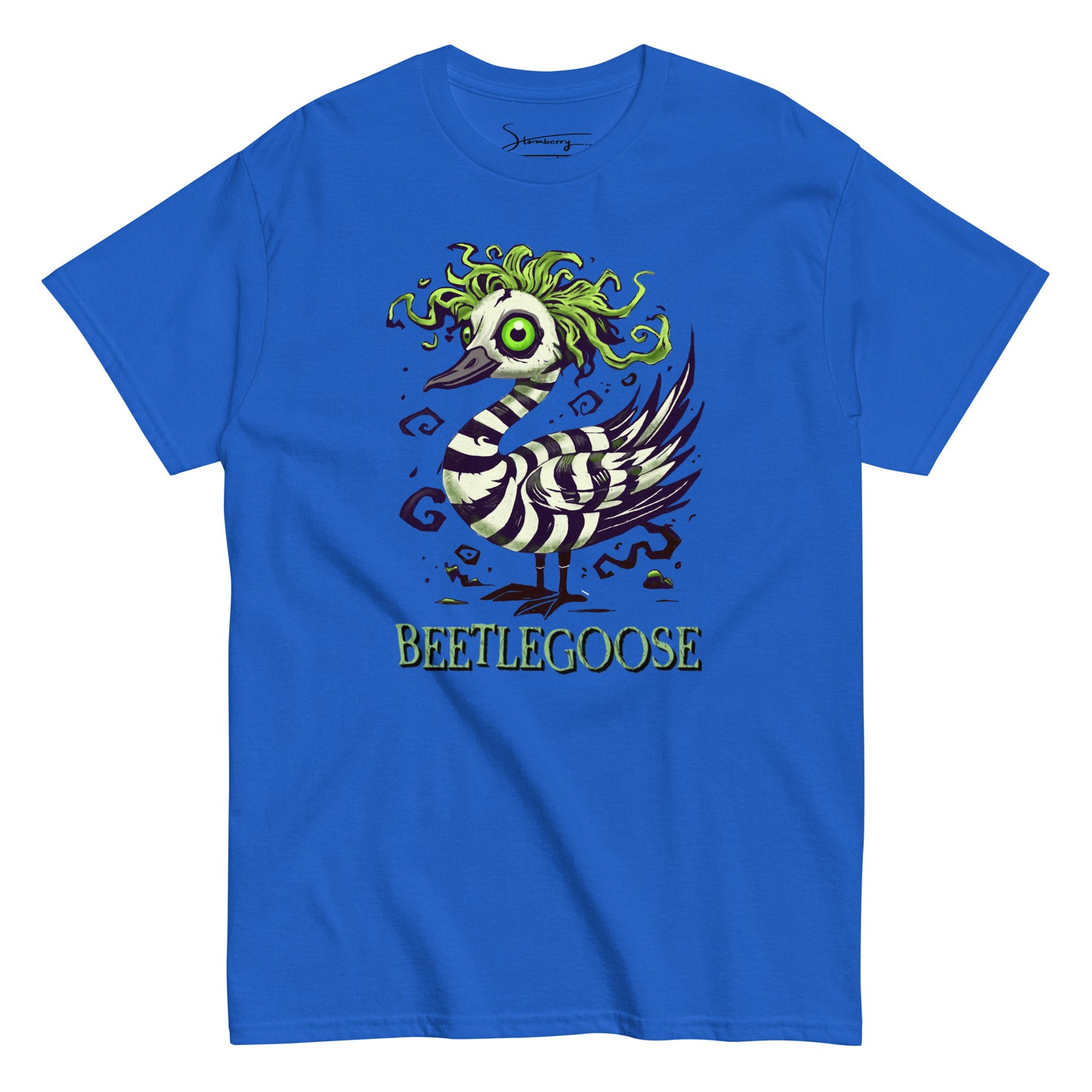 Beetlegoose Unisex Graphic Tee – Spooky Striped Goose Shirt | 100% Cotton
