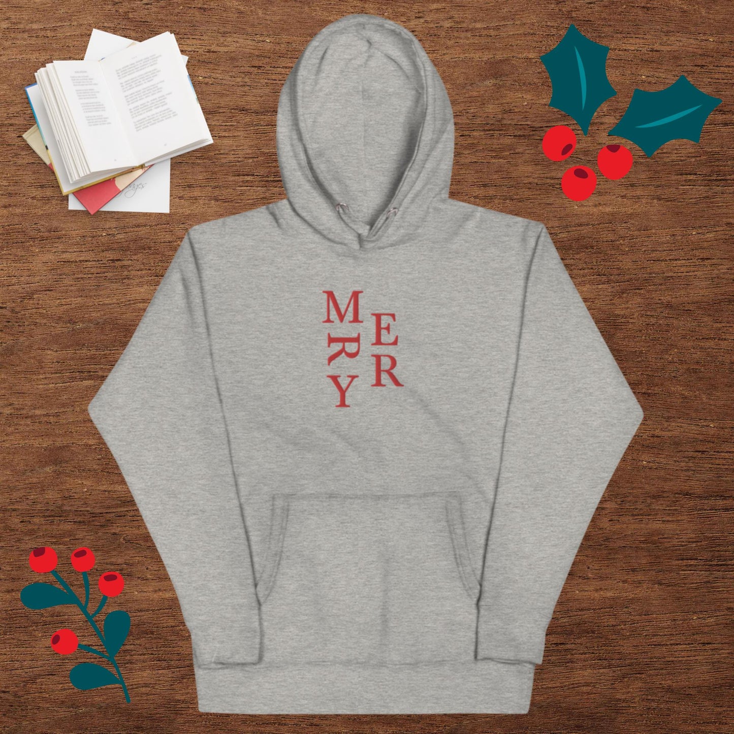 Embroidered Merry Christmas Holiday Unisex Hoodie