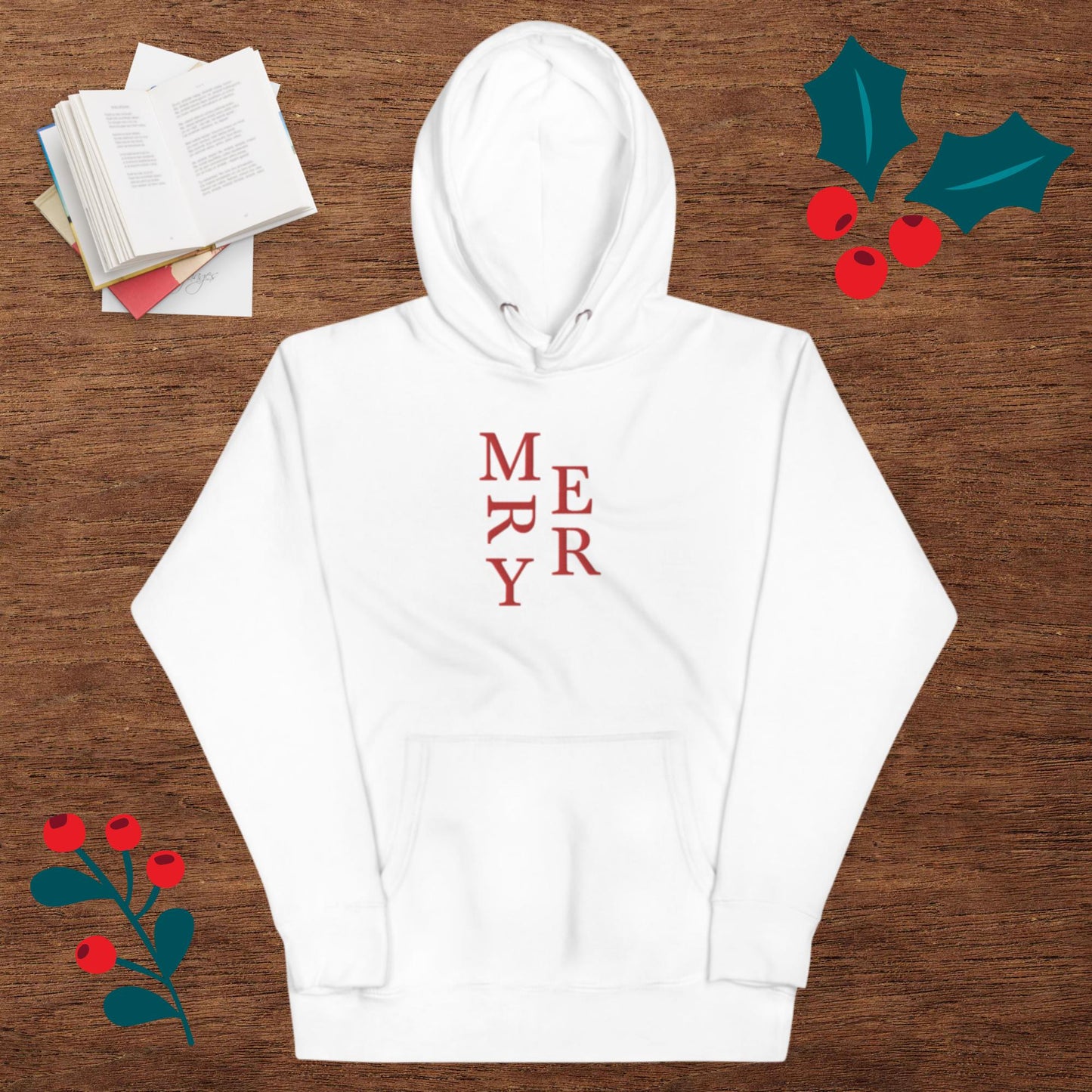 Embroidered Merry Christmas Holiday Unisex Hoodie