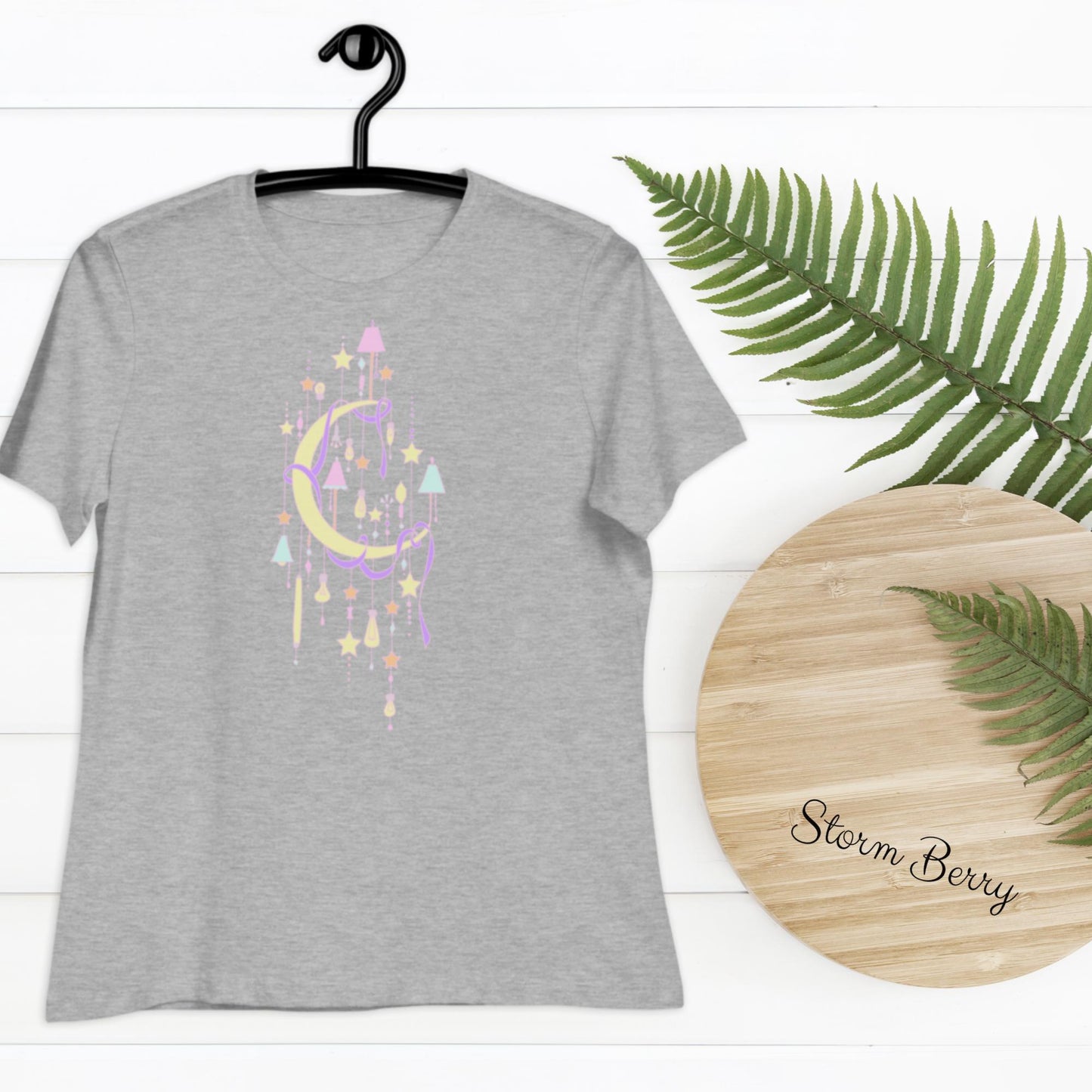 Moon & Stars Cute Women's Relaxed T-Shirt lamps ribbon lightbulbs