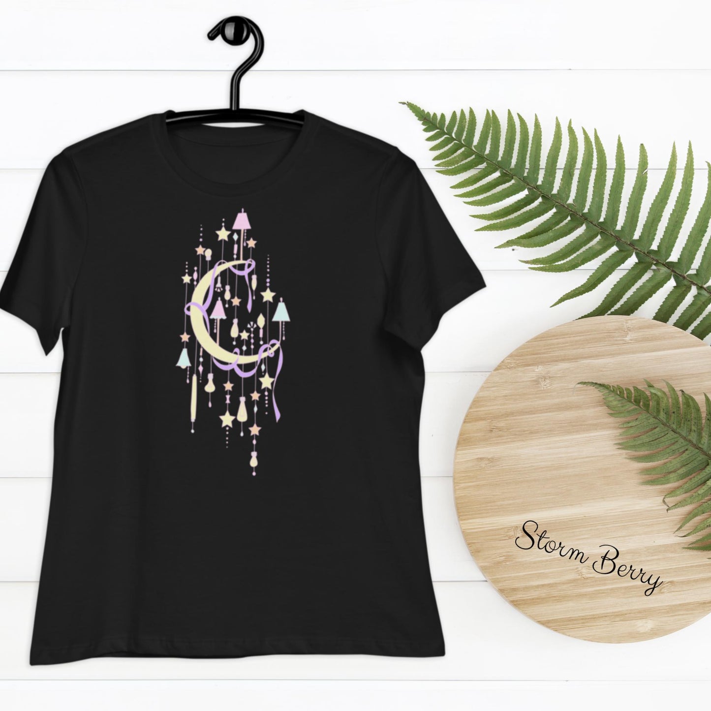 Moon & Stars Cute Women's Relaxed T-Shirt lamps ribbon lightbulbs