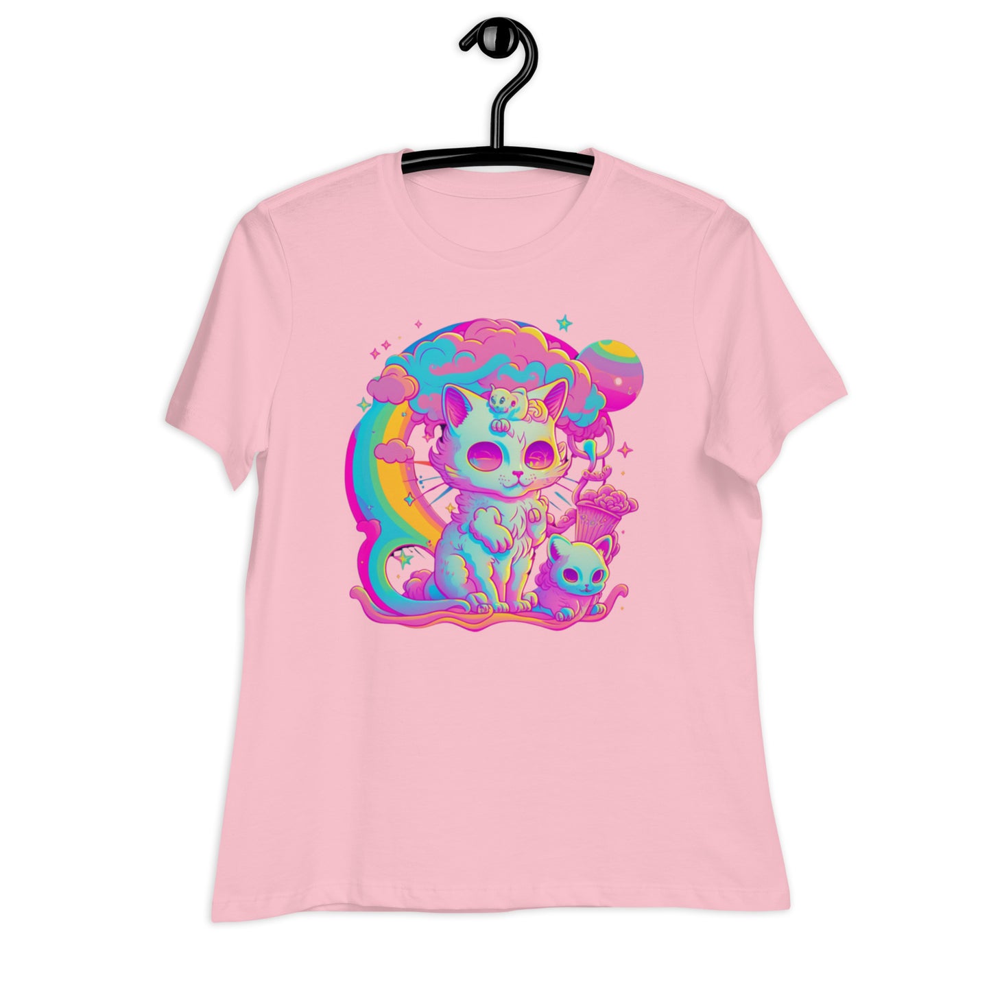 Lisa Frank style 90s pastel goth creepy cute cat Women's Relaxed T-Shirt