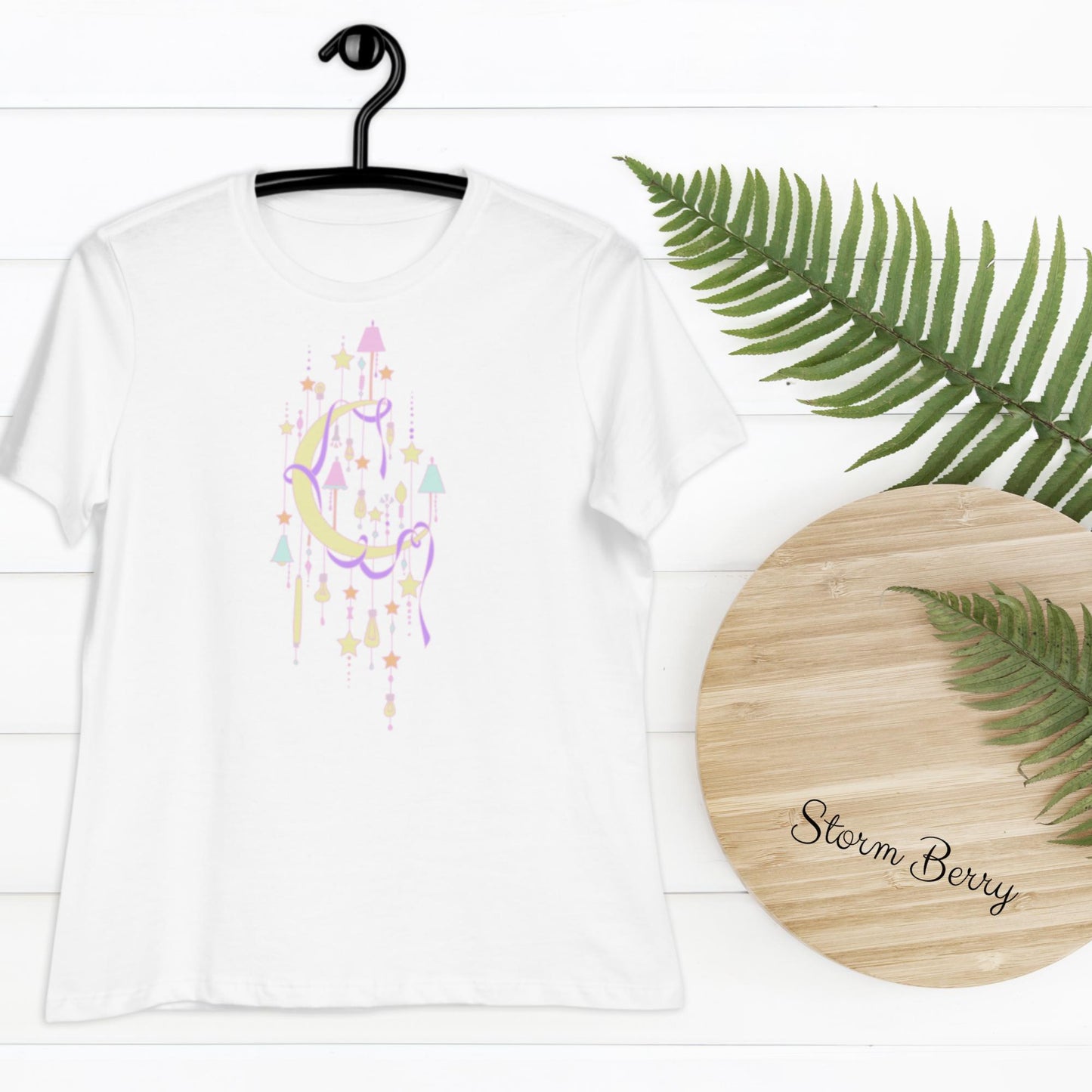 Moon & Stars Cute Women's Relaxed T-Shirt lamps ribbon lightbulbs