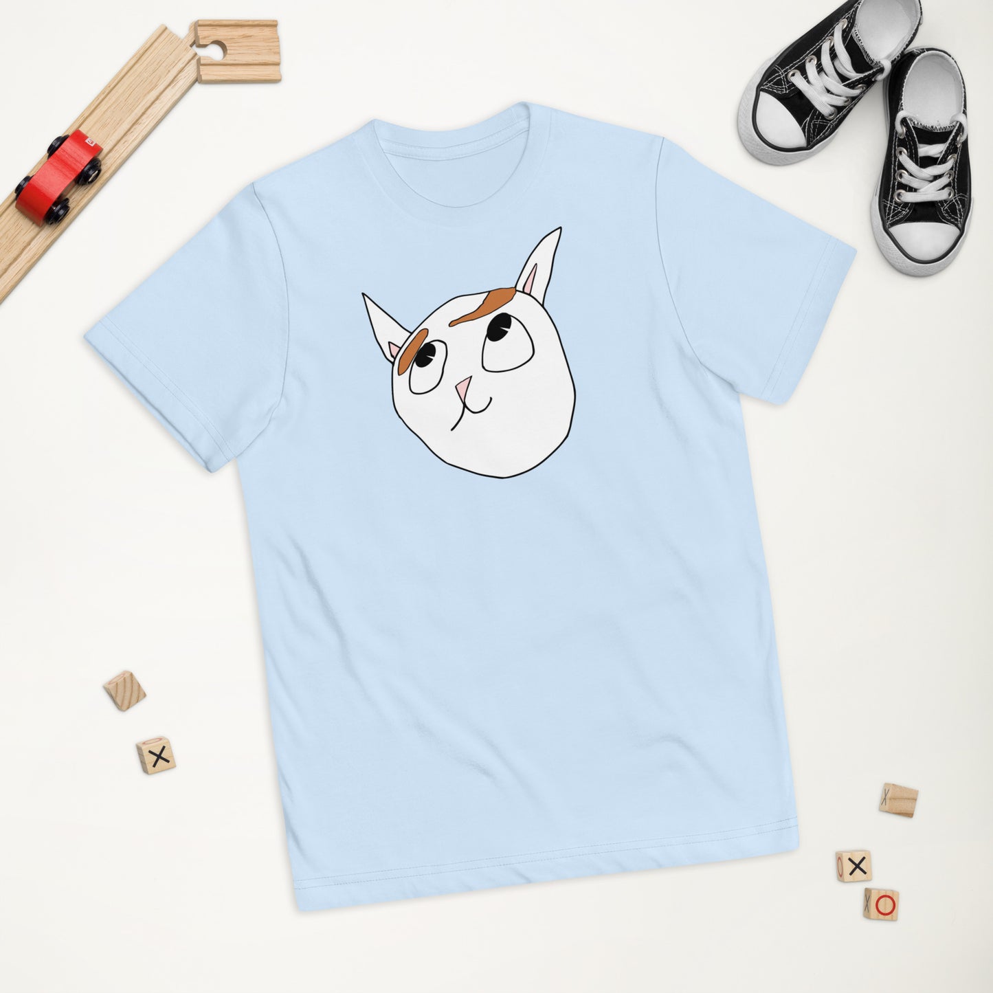 Kid hand-drawn Cat art Youth jersey t-shirt