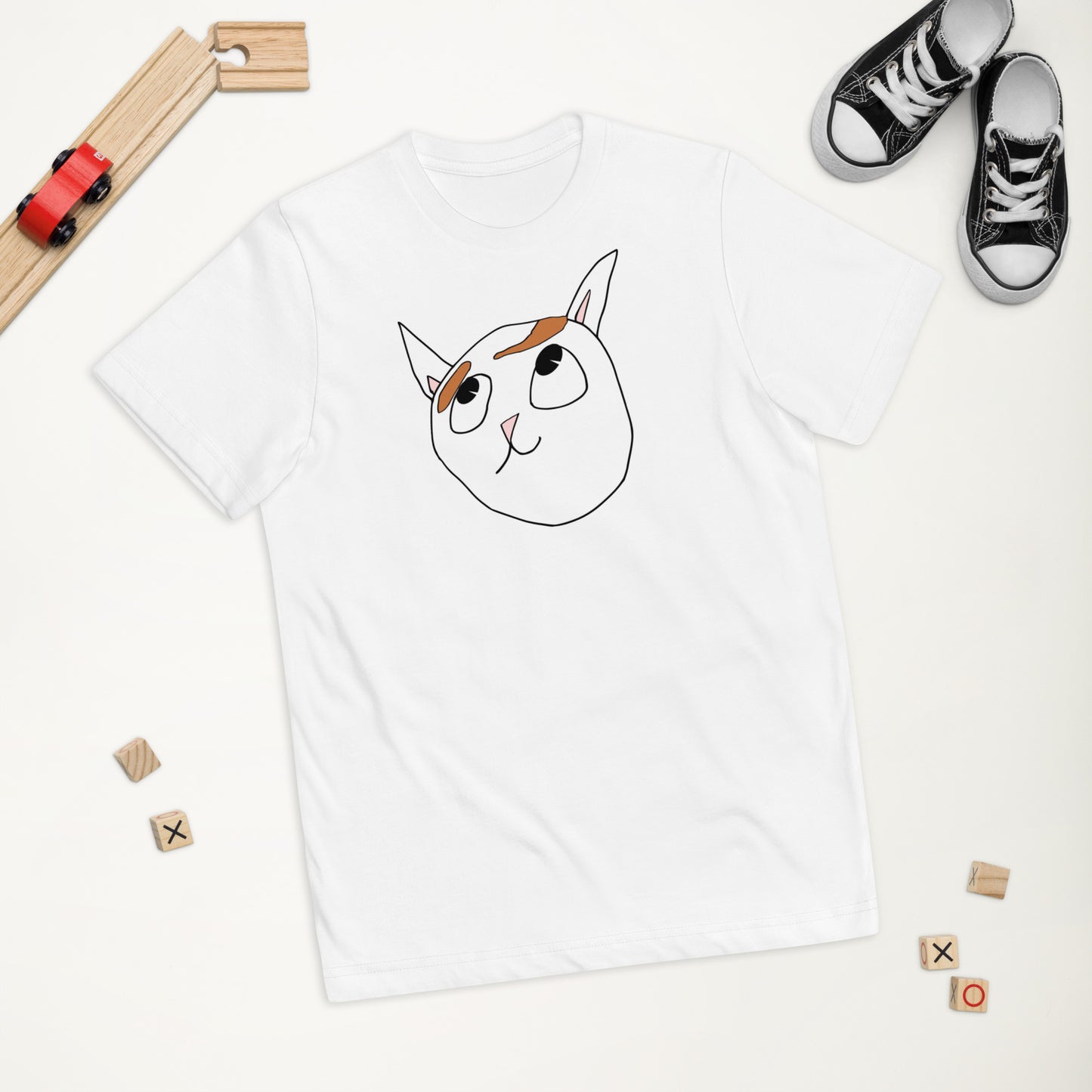 Kid hand-drawn Cat art Youth jersey t-shirt