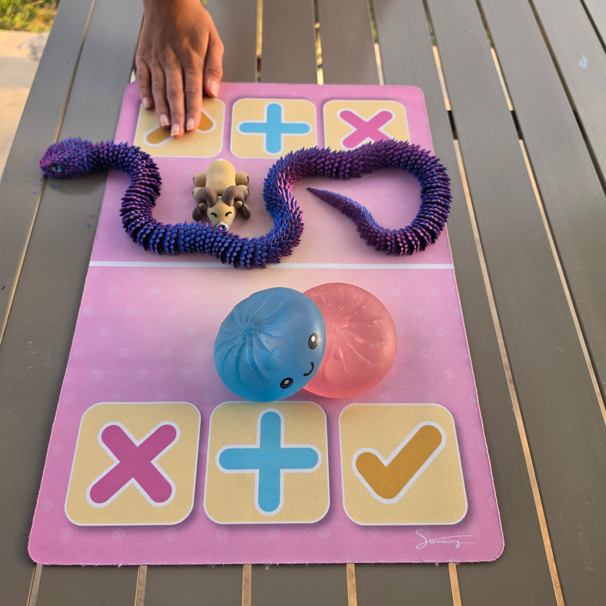 Load video: TikTok by @mechanic.b1 showing a squishy trade on a Swap Spot mat