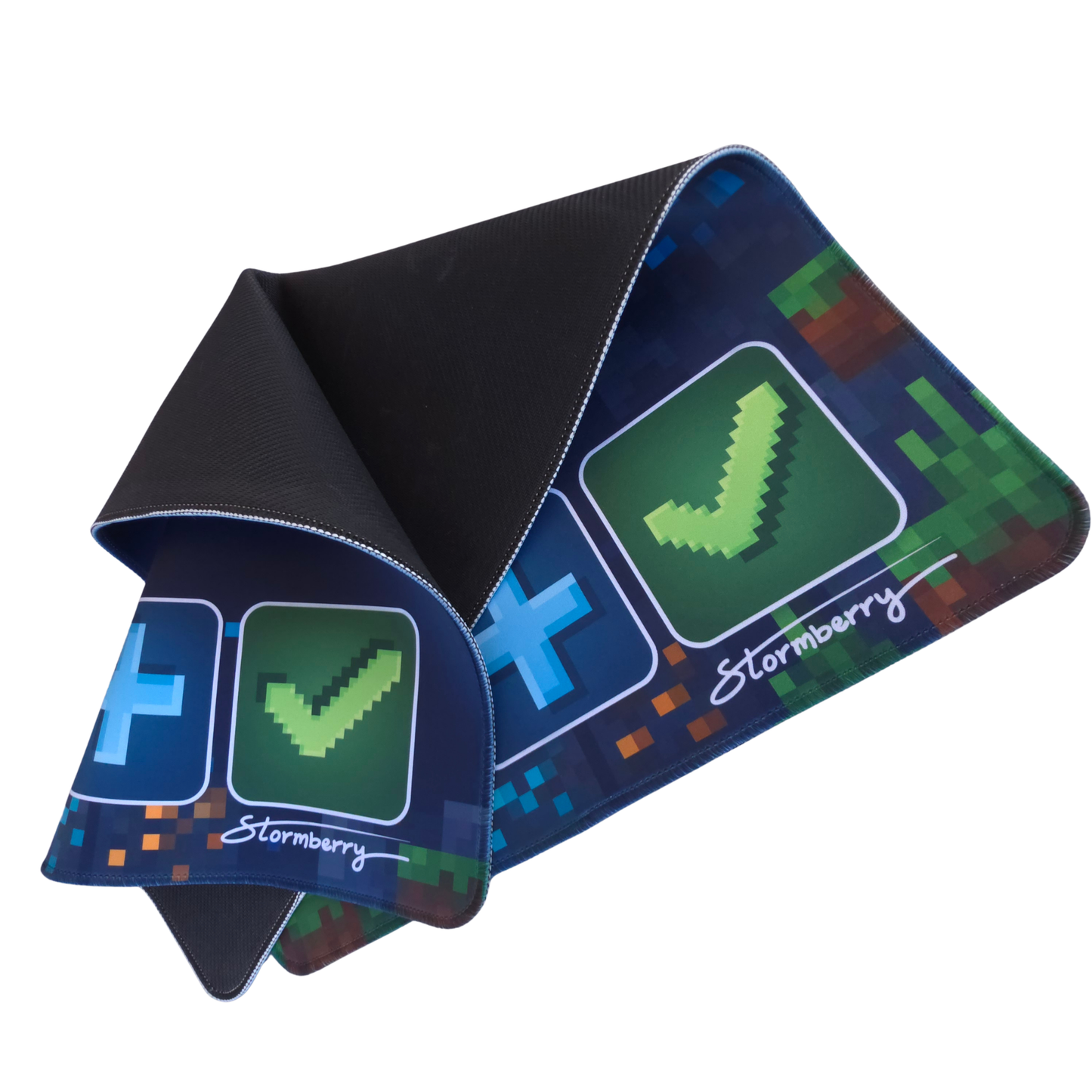 XL Pixel Block fidget trade mat folded to show both trader sides and the black backing