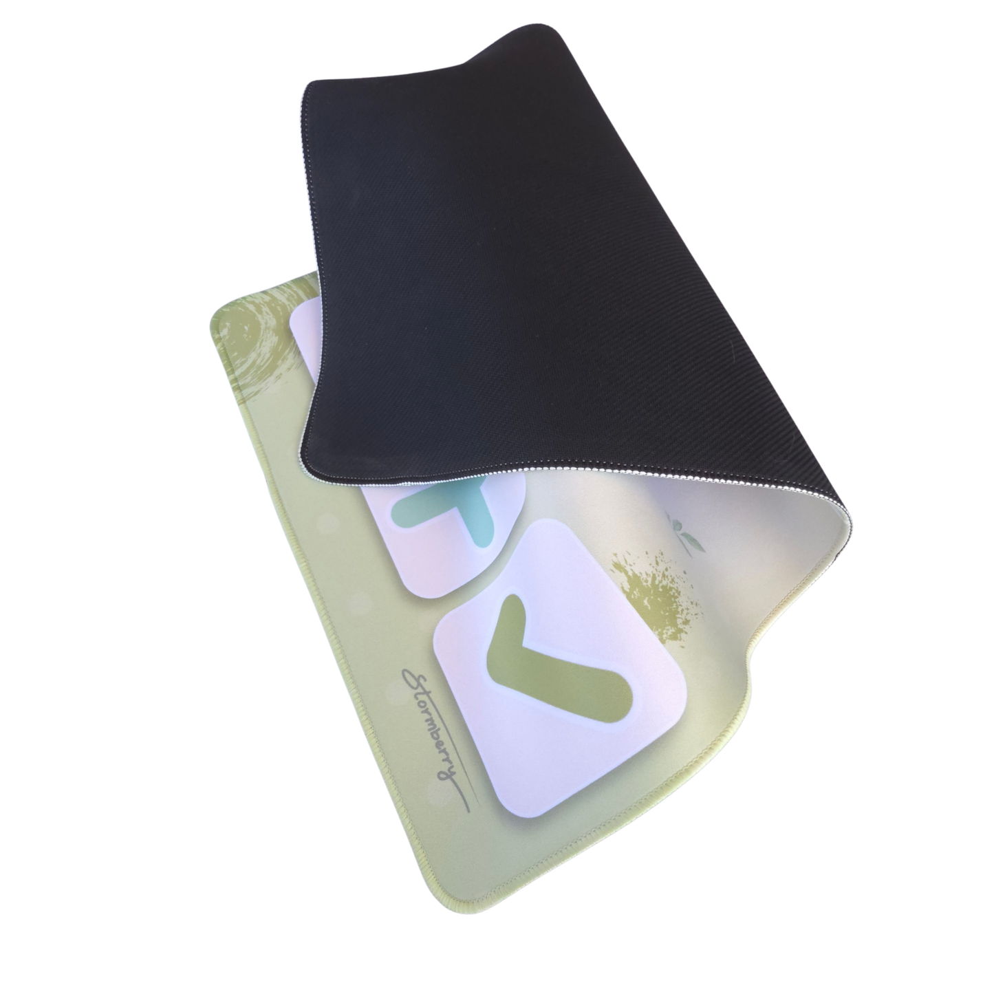 Matcha Garden trade mat lifted to show the non slip black rubber backing