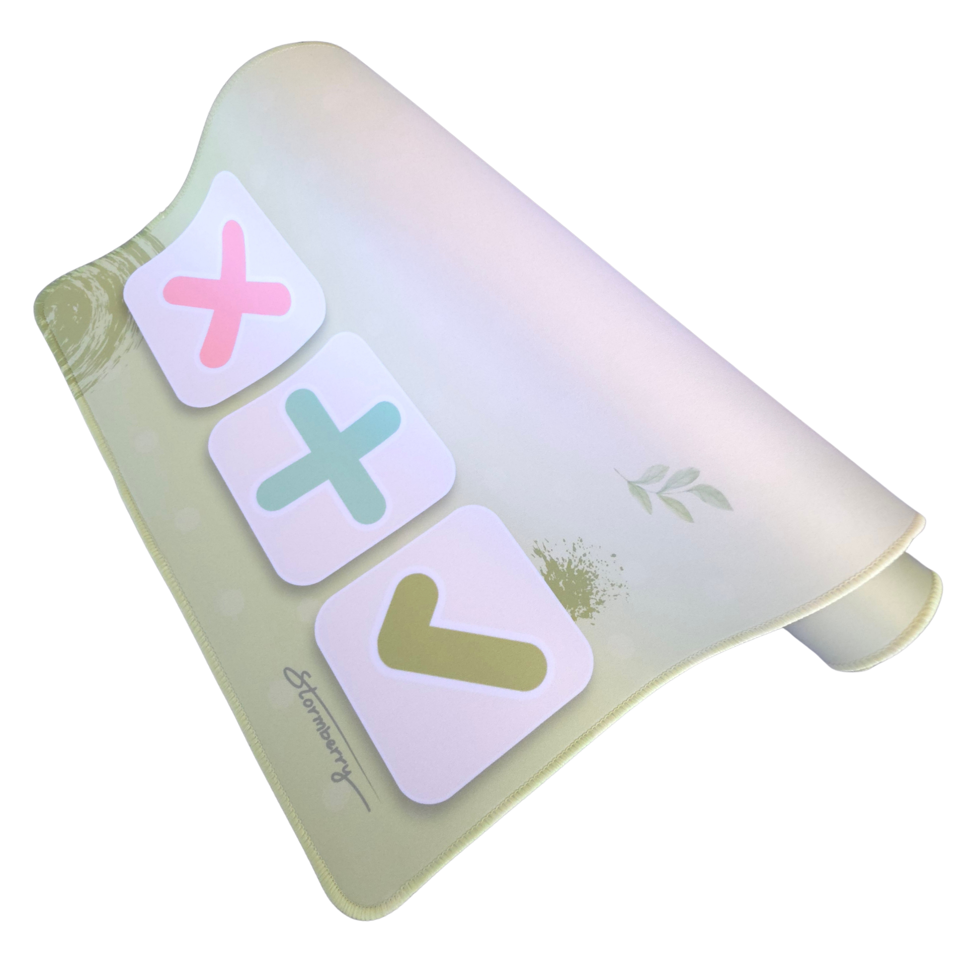 aMatcha Garden squishy trade mat curled to show its full 24 inch length