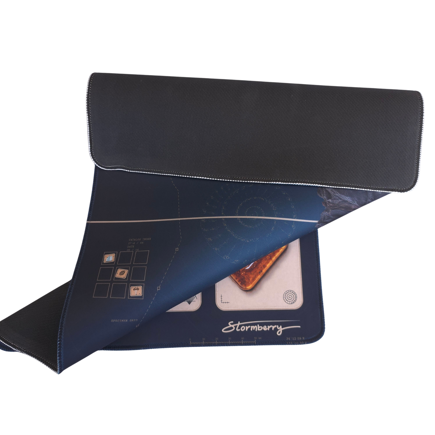 Fossil Field XL trade mat rolled to show the non slip black rubber backing