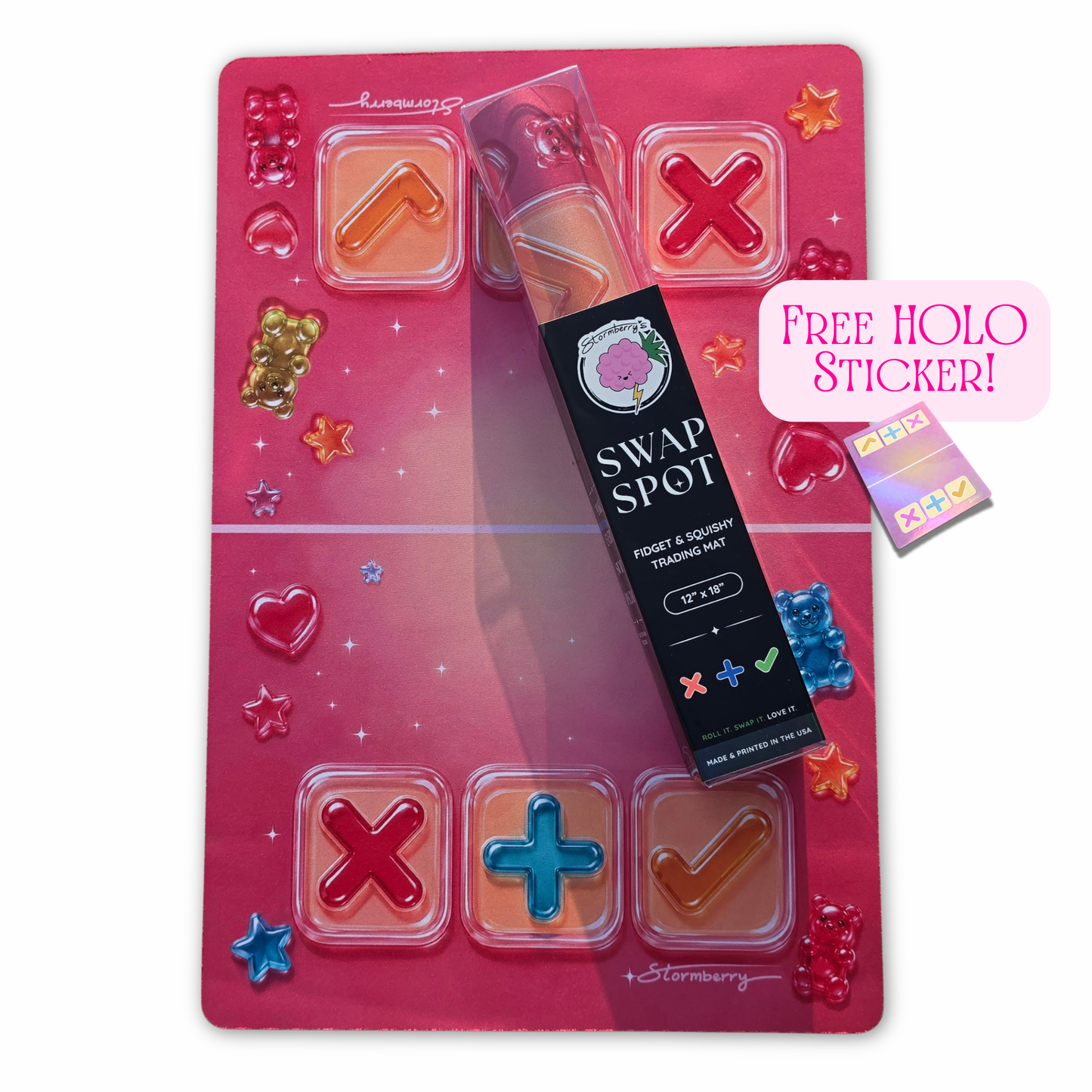 SWAP SPOT Gummy Gloss Fidget Trading Mat • Kawaii Squishy Trading Mat 12x18 • Glossy Gummy Bear Candy • Small Batch Trade Pad