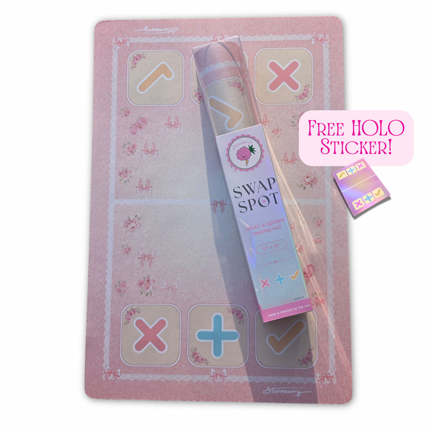 SWAP SPOT Heirloom Bloom Fidget Trading Mat • Kawaii Squishy Trading Mat 12x18 • Coquette Roses and Bows • Small Batch Trade Station