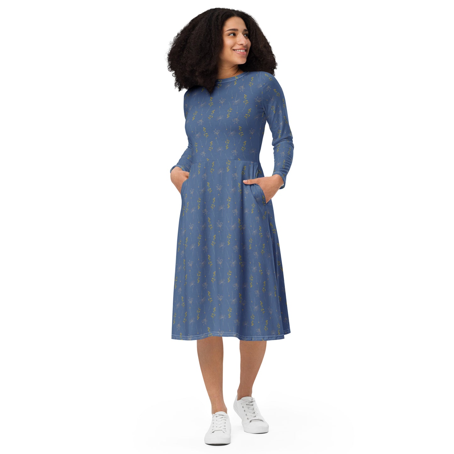 Floral All-over print long sleeve midi dress