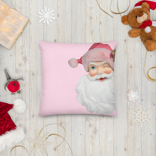 Santa Merry Everything Pink Pastel Holiday Throw Pillow