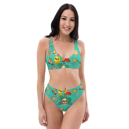 Sustainable Tropical Skull Beach High Waisted bikini Key West Huesoset
