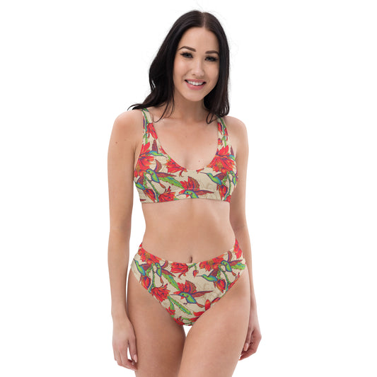 Sustainable Floral Hummingbird High Waisted bikini Tropical Summer Vacationset