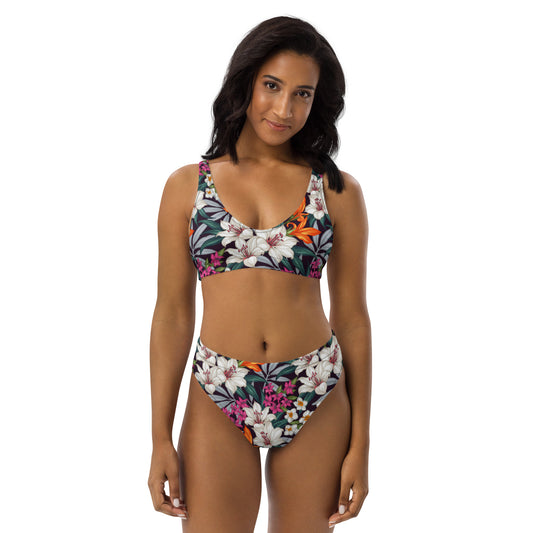 Sustainable Floral Lily High Waisted Bikini Set