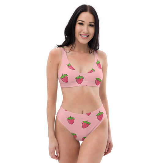 Sustainable Strawberry Pink High Waisted Bikini Set