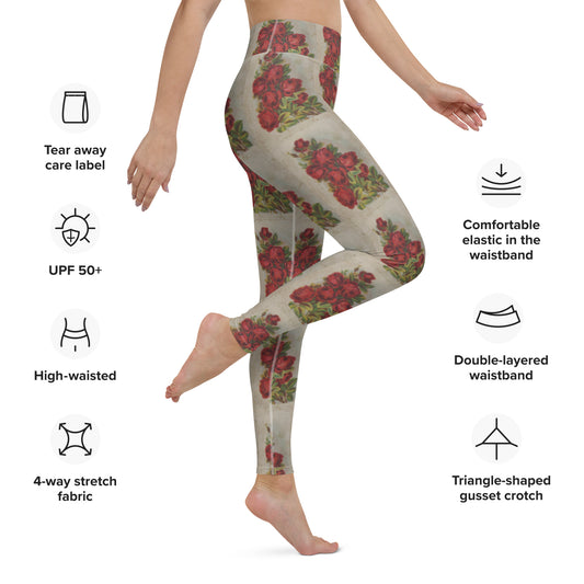 Vintage Rose Postcard Yoga Leggings