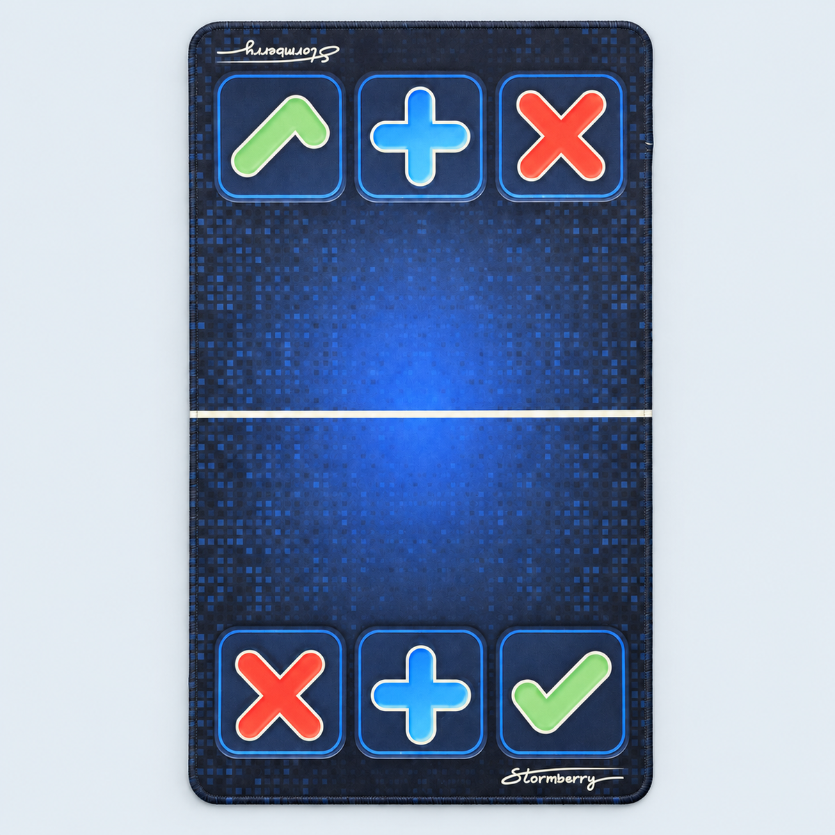 Blue Digital Pixel XL trading mat with navy pixel artwork, blue center glow and trading symbols on a pale blue-gray background.