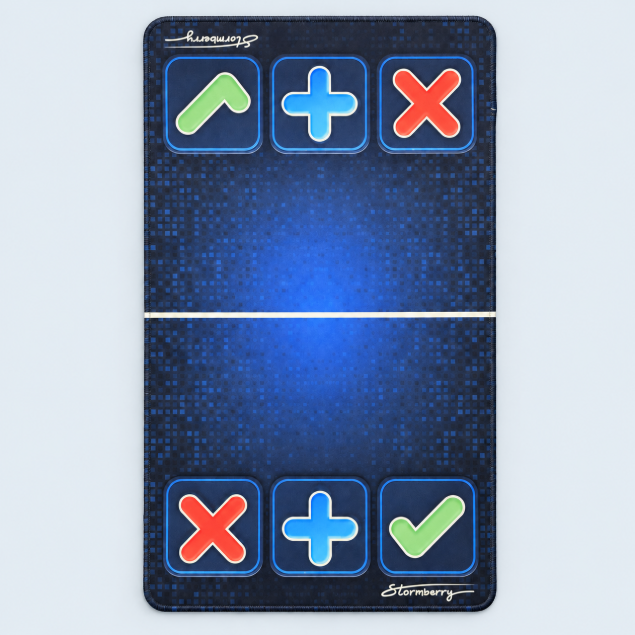 Blue Digital Pixel XL trading mat with navy pixel artwork, blue center glow and trading symbols on a pale blue-gray background.