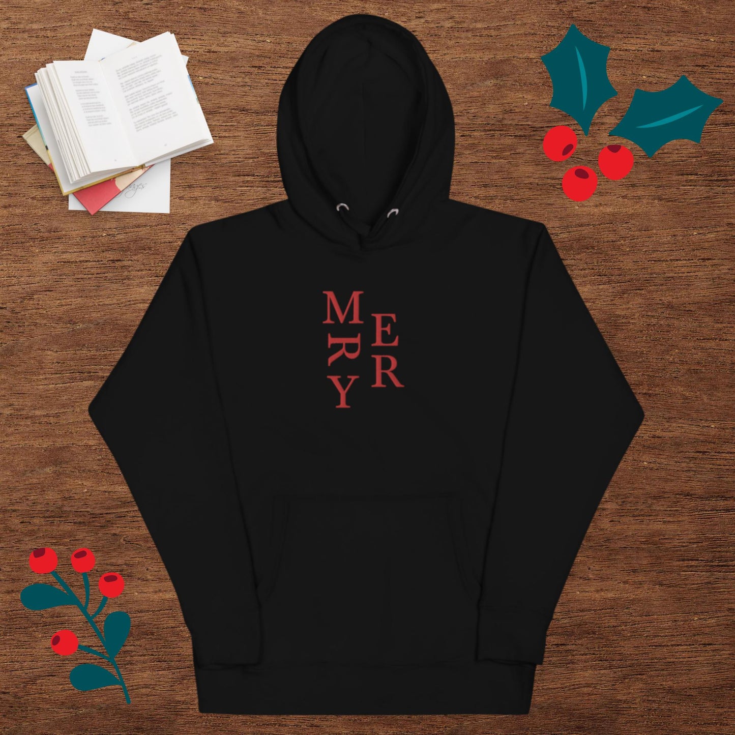 Embroidered Merry Christmas Holiday Unisex Hoodie