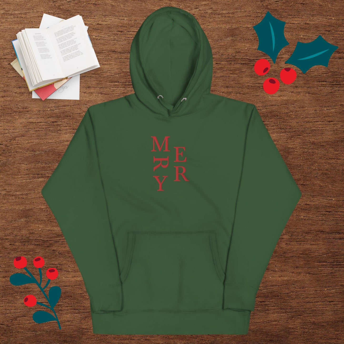 Embroidered Merry Christmas Holiday Unisex Hoodie