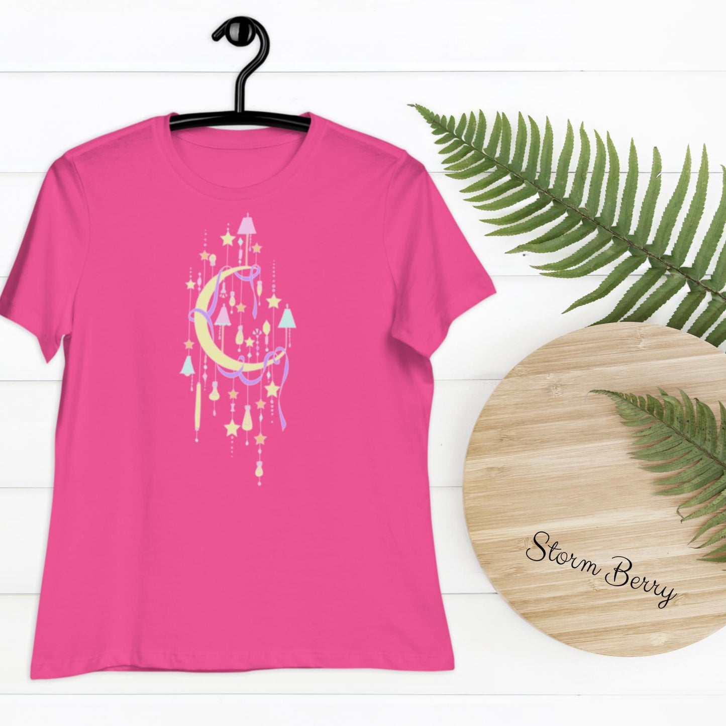 Moon & Stars Cute Women's Relaxed T-Shirt lamps ribbon lightbulbs