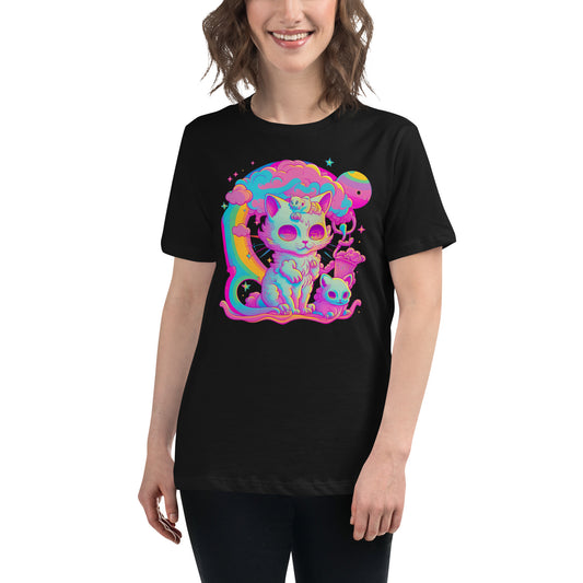 Lisa Frank style 90s pastel goth creepy cute cat Women&#39;s Relaxed T-Shirt